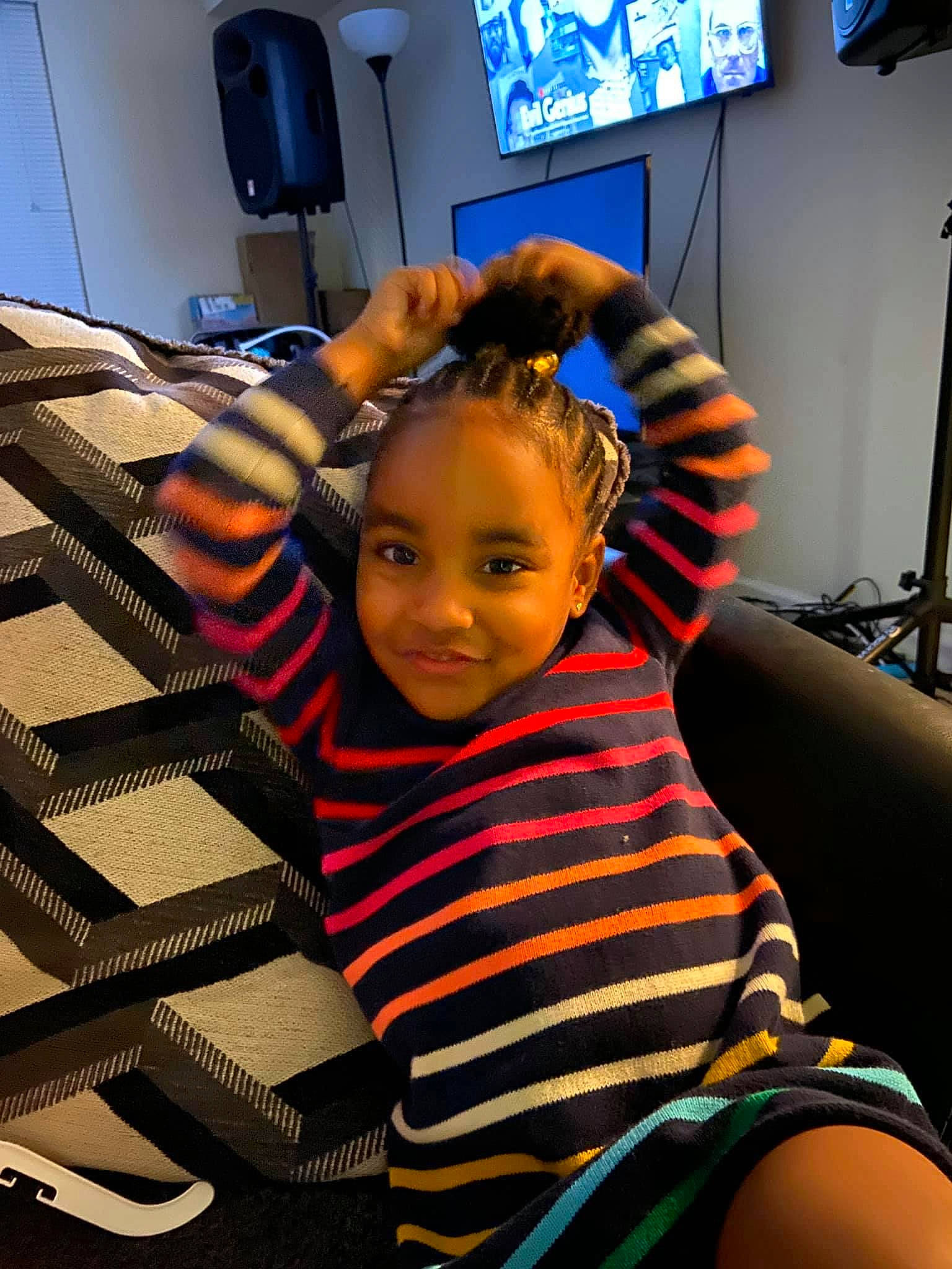 Kalice joined the competition — help win amazing prizes! audio_equipment, black_hair, blue, chair, chin, comfort, cool, eyebrow, eyelash, eyewear, happy, hearing, joy, leisure, long_hair, person, shoulder, sitting, smile, t_shirt