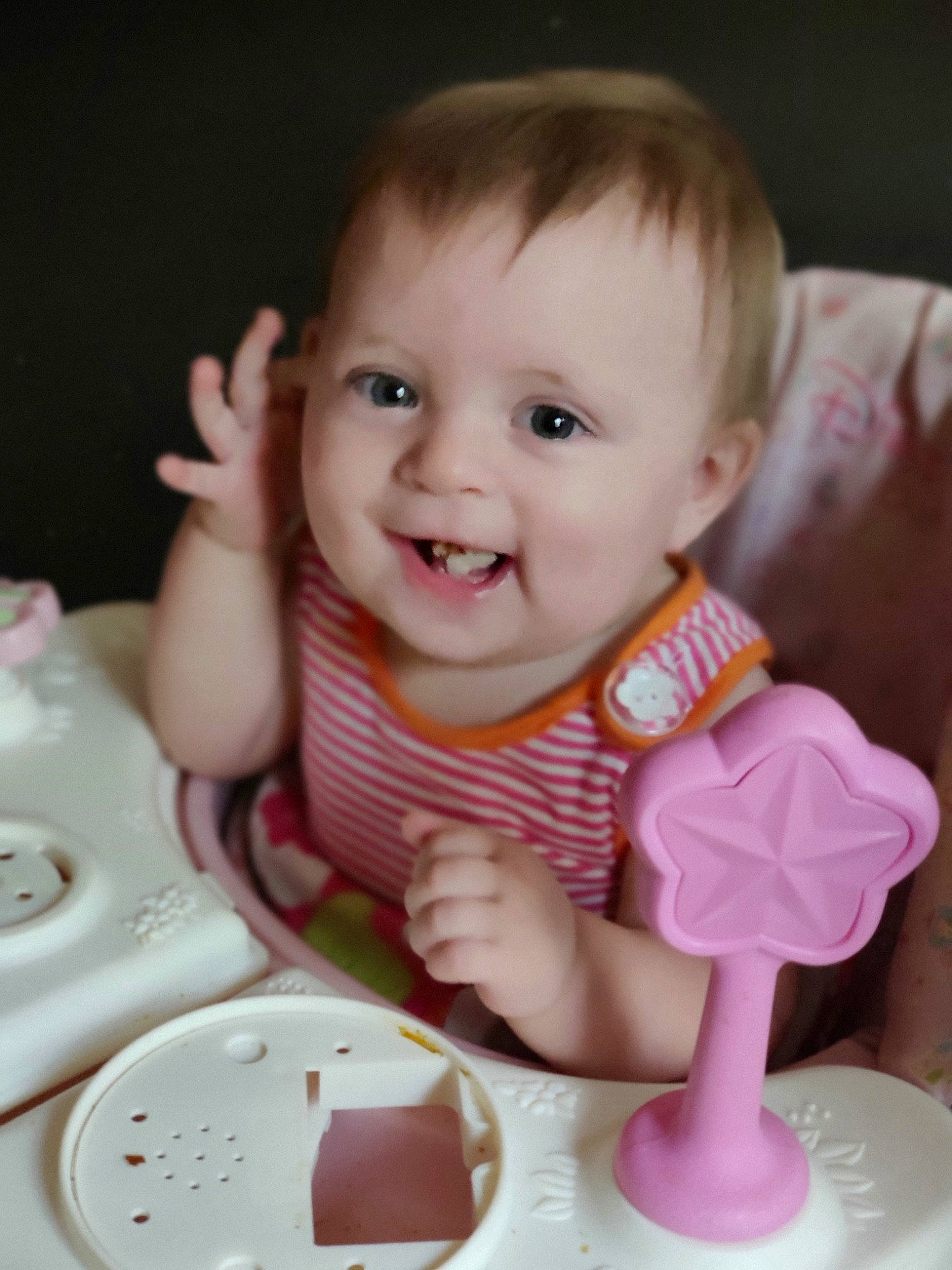 Beverly joined the competition — help win amazing prizes! baby, baby_playing_with_toys, cheek, child, drinkware, food, joy, person, pink, play, sitting, skin, smile, sweetness, tableware, toddler