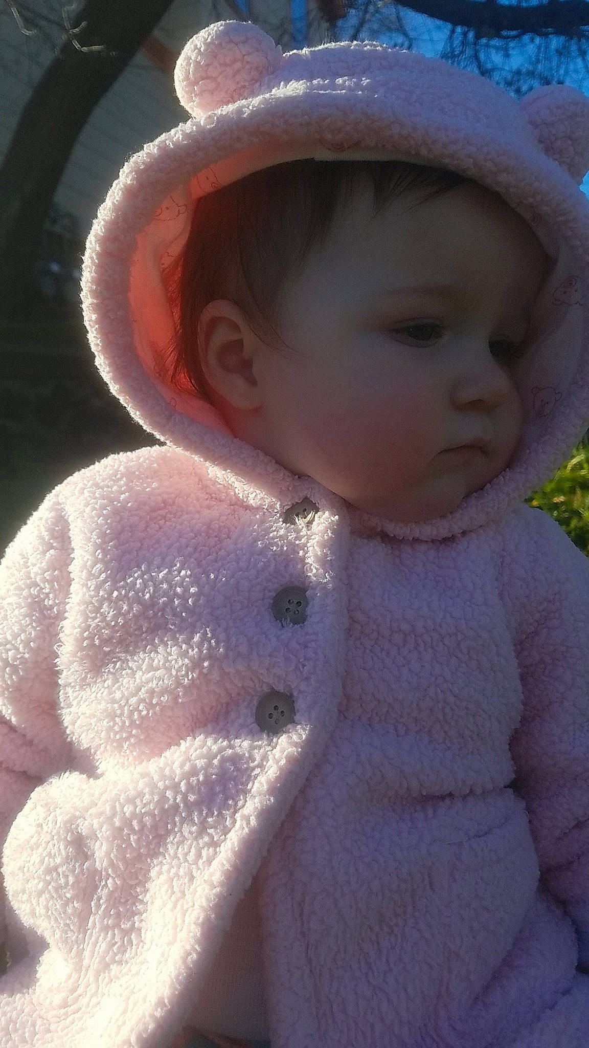 Irina is registered to the contest to win money with this photo: baby, baby_toddler_clothing, cap, chin, dress, eyelash, hat, headgear, iris, lip, neck, nose, outerwear, person, pink, skin, sleeve, sun_hat, textile, toddler