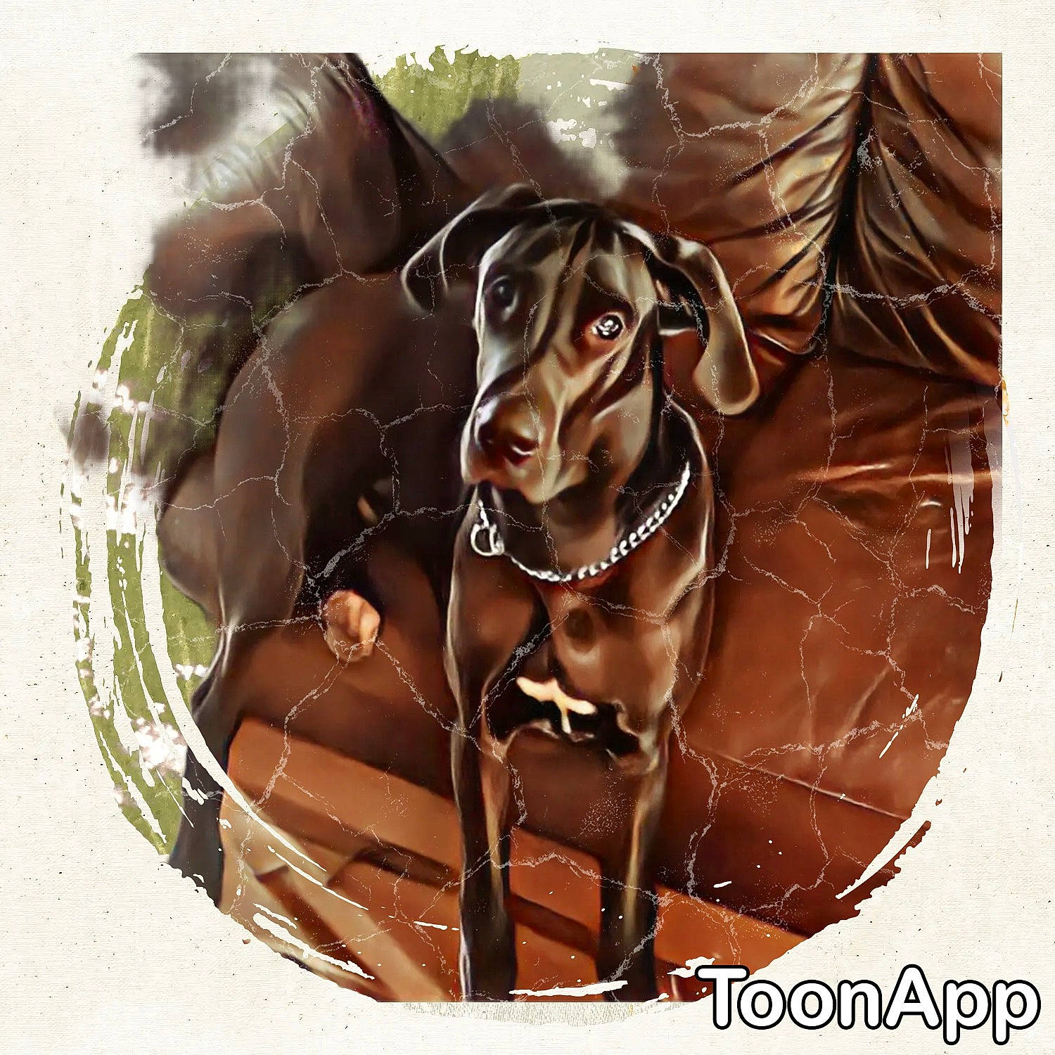 Capone joined the competition — help win amazing prizes! art, carnivore, circle, collar, companion_dog, dog, dog_breed, dog_supply, drawing, font, illustration, liver, metal, painting, pet_supply, rectangle, sleeve, sporting_group, terrestrial_animal, working_animal