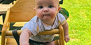 Jake is registered to the contest to win money with this photo: baby, child, curious, cute, daylight, eyes, face, garden, grass, greenery, high_chair, infant, nature, outdoor, picnic_table, reaching_hand, short_hair, sunlight, table, wooden_furniture
