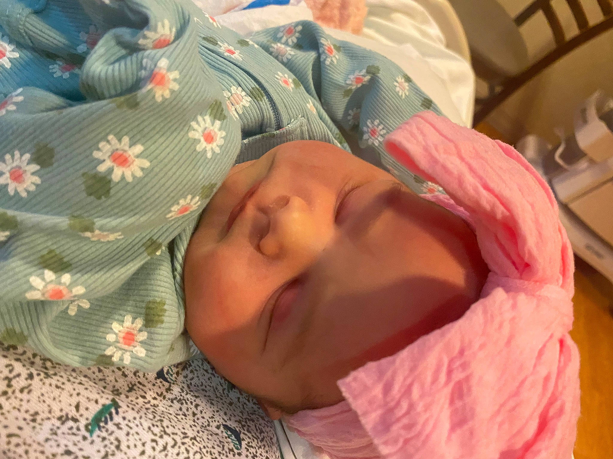 Adalynne is registered to the contest to win money with this photo: baby, baby_products, baby_toddler_clothing, bedtime, carmine, cheek, child, comfort, happy, headgear, headwear, linens, nap, pattern, person, pink, product, room, skin, sleep