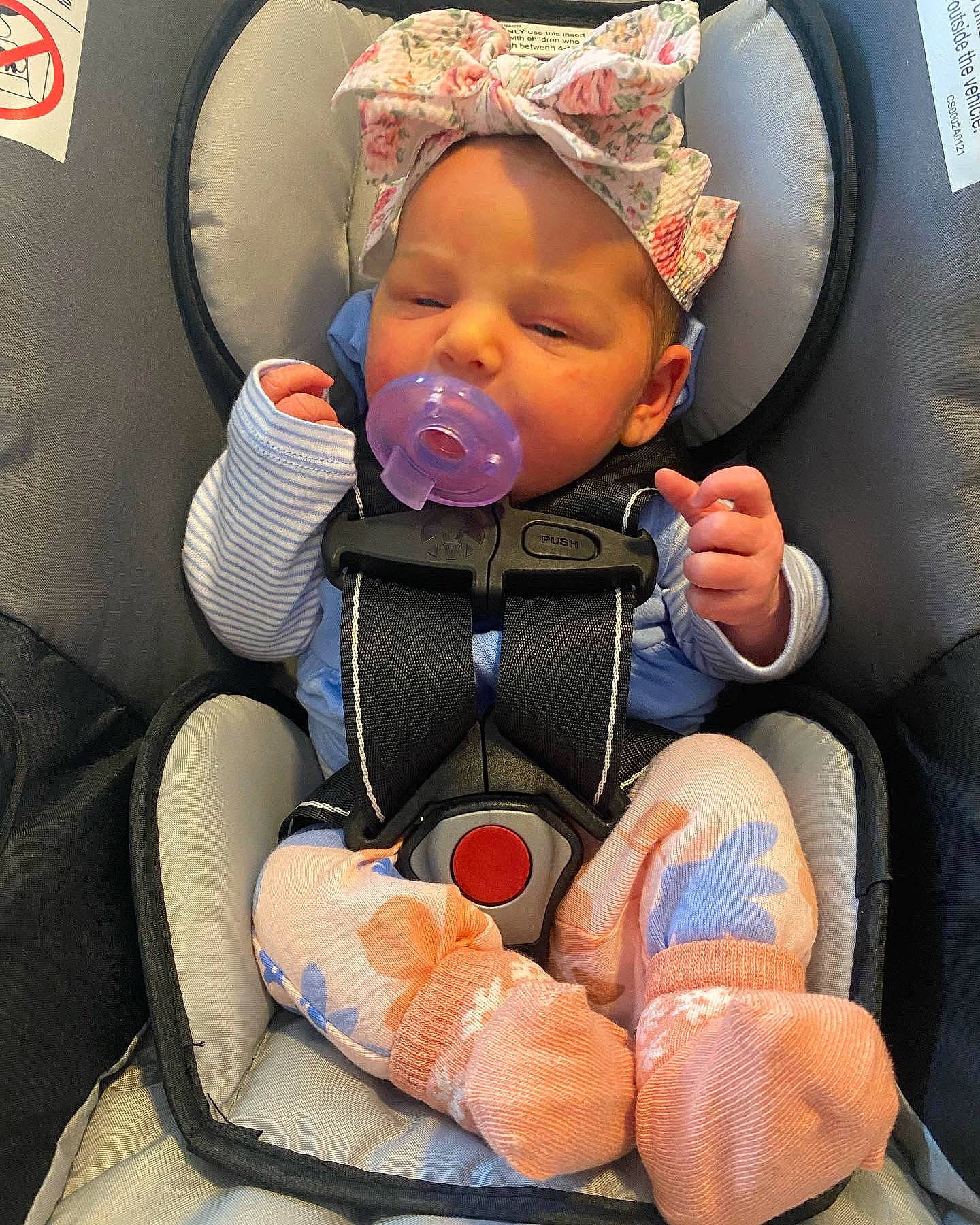 Adalynne joined the competition — help win amazing prizes! auto_part, baby, baby_carriage, baby_in_car_seat, baby_products, baby_safety, baby_sleeping, baby_toddler_clothing, car_seat, cheek, child, comfort, orange, person, personal_protective_equipment, product, seat_belt, service, sitting, steering_wheel