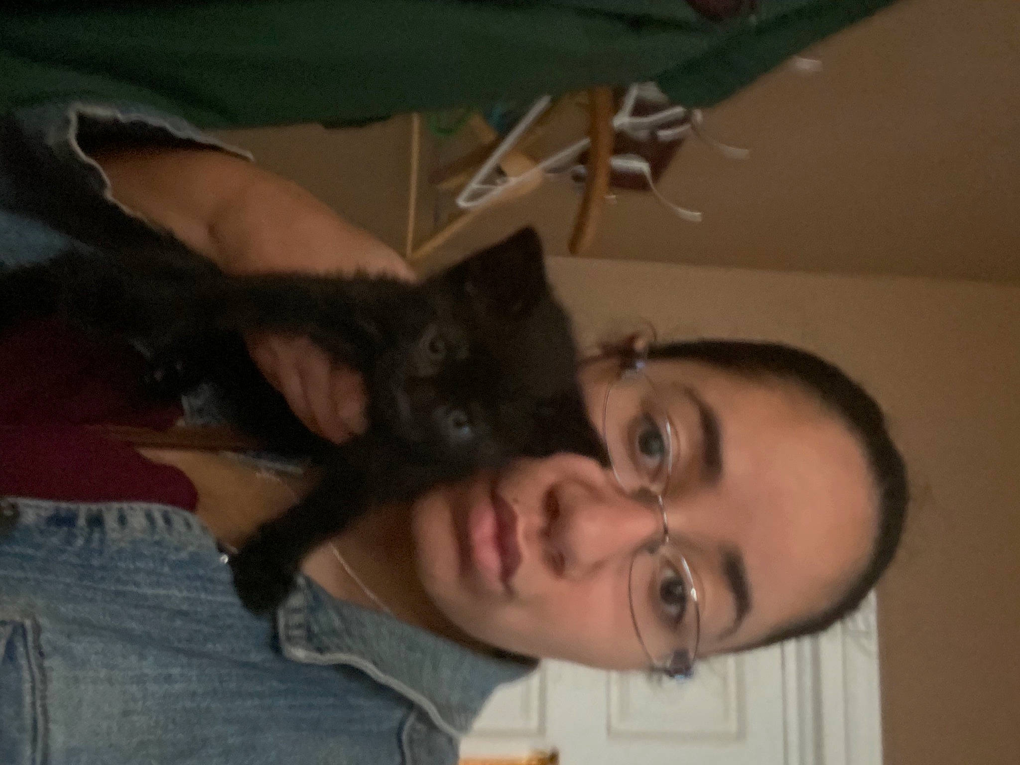 Morgana is registered to the contest to win money with this photo: arm, black_hair, ear, eye, finger, forehead, fun, gesture, glasses, hand, head, jaw, leg, long_hair, mouth, neck