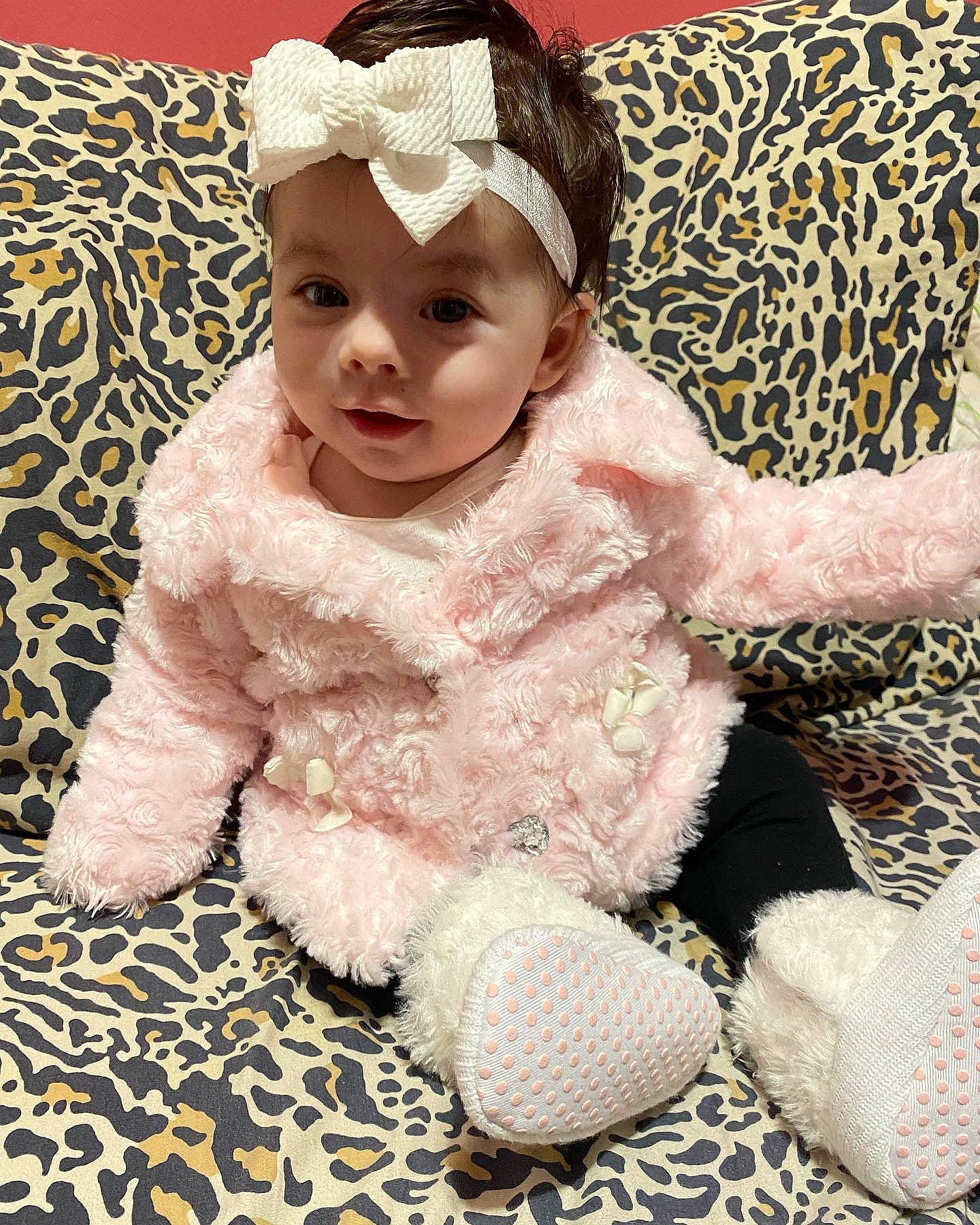 Kaisley is registered to the contest to win money with this photo: art, baby, baby_toddler_clothing, cheek, child, dress, embellishment, flooring, hair_accessory, happy, head, headband, headpiece, headwear, magenta, outerwear, pattern, person, skin, sleeve