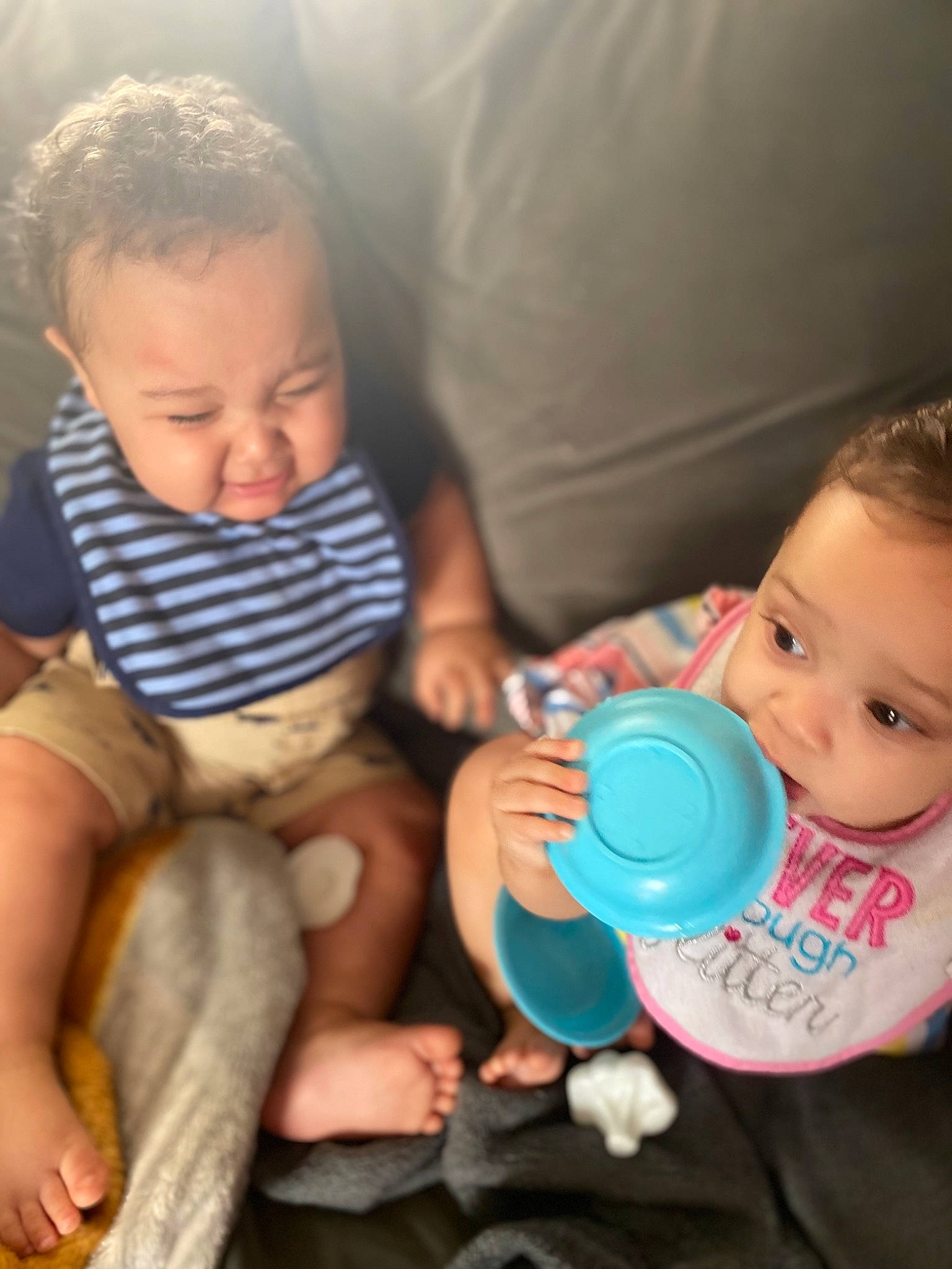 Arielle is registered to the contest to win money with this photo: baby, baby_products, cheek, child, family, people, person, play, product, sibling, sitting, skin, sorrow, tableware, toddler, vacation