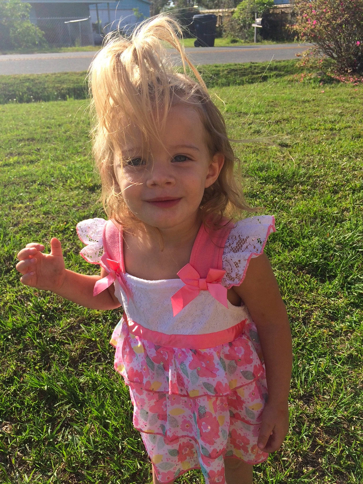 Bryleigh joined the competition — help win amazing prizes! child, finger, grass, grass_family, happy, joy, person, pink, plant, play, smile, summer, toddler