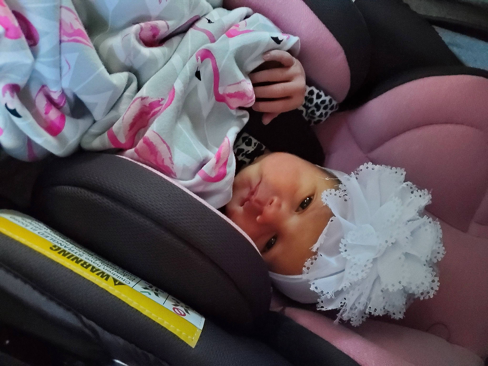 Kora joined the competition — help win amazing prizes! baby, baby_products, birth, car_seat, child, hair_accessory, headgear, headwear, person, pink, product, toddler