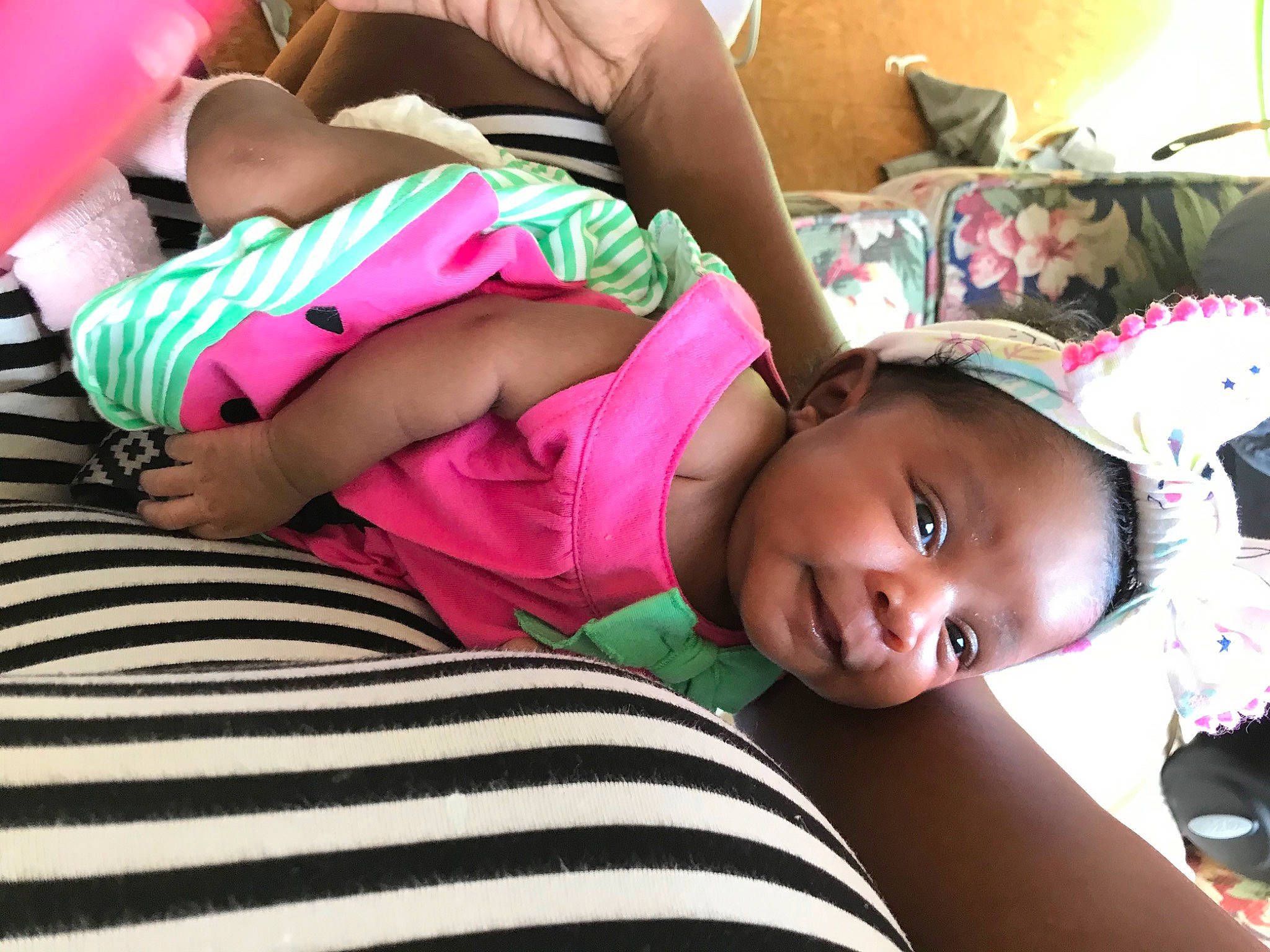 Layla is registered to the contest to win money with this photo: baby, cheek, child, finger, fun, happy, leg, mouth, neck, person, pink, play, selfie, skin, thigh, toddler, vacation