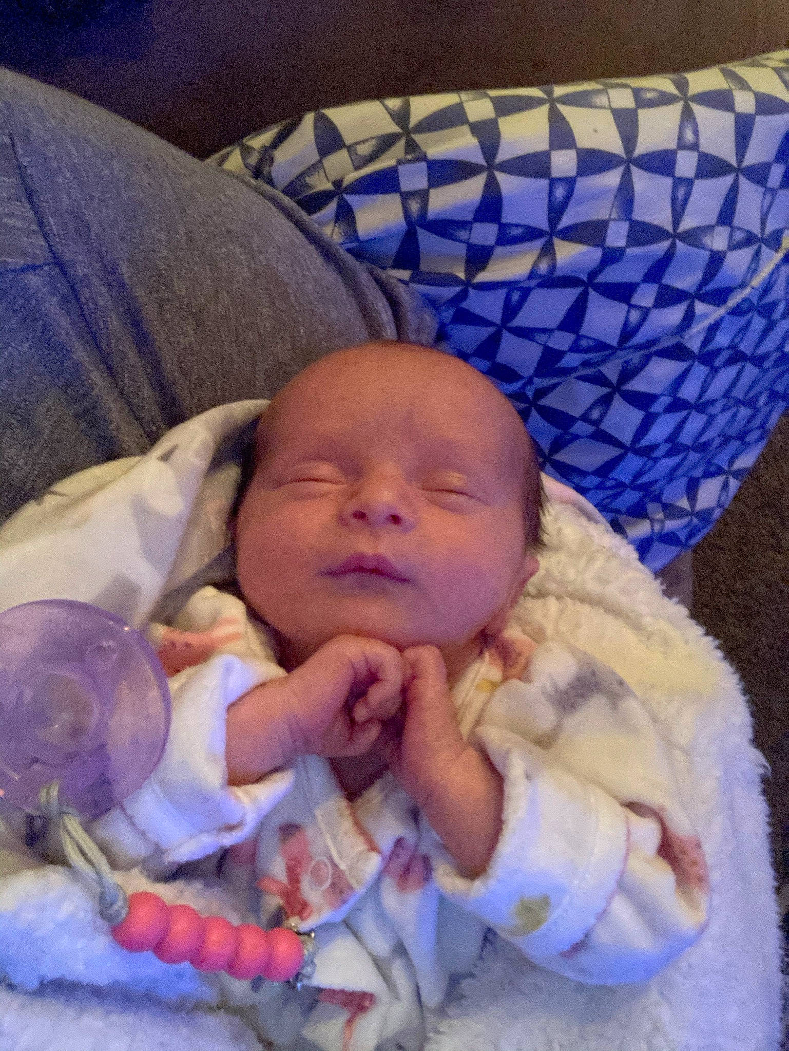 Arieanna is registered to the contest to win money with this photo: arm, baby, baby_sleeping, baby_toddler_clothing, blue, cheek, child, comfort, eye, finger, infant_bed, iris, mouth, nose, organ, person, product, purple, skin, textile