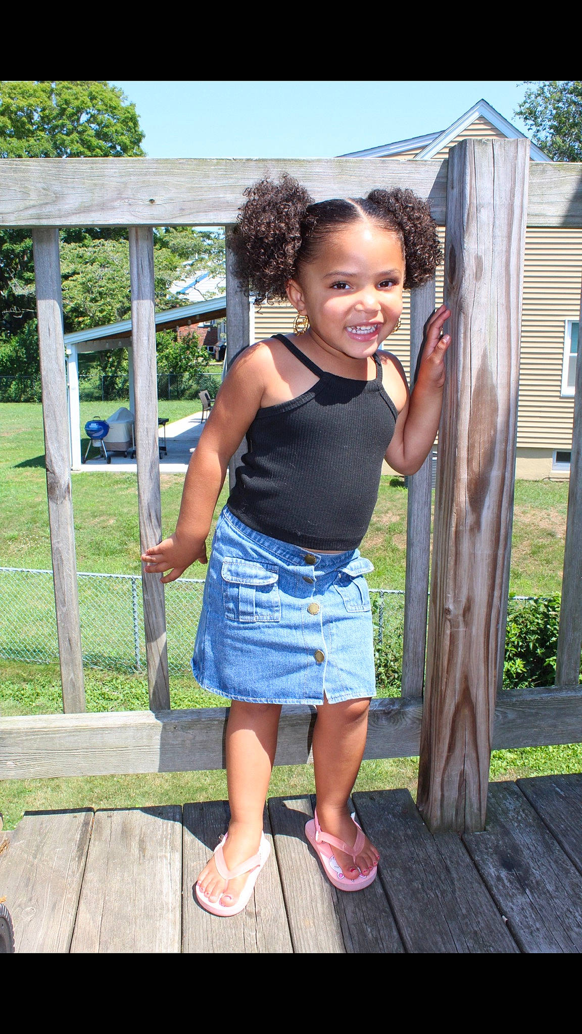 Janiya joined the competition — help win amazing prizes! child, denim, footwear, grass, jeans, joy, person, photography, shoe, shorts, smile, summer, t_shirt, toddler, tree, vacation