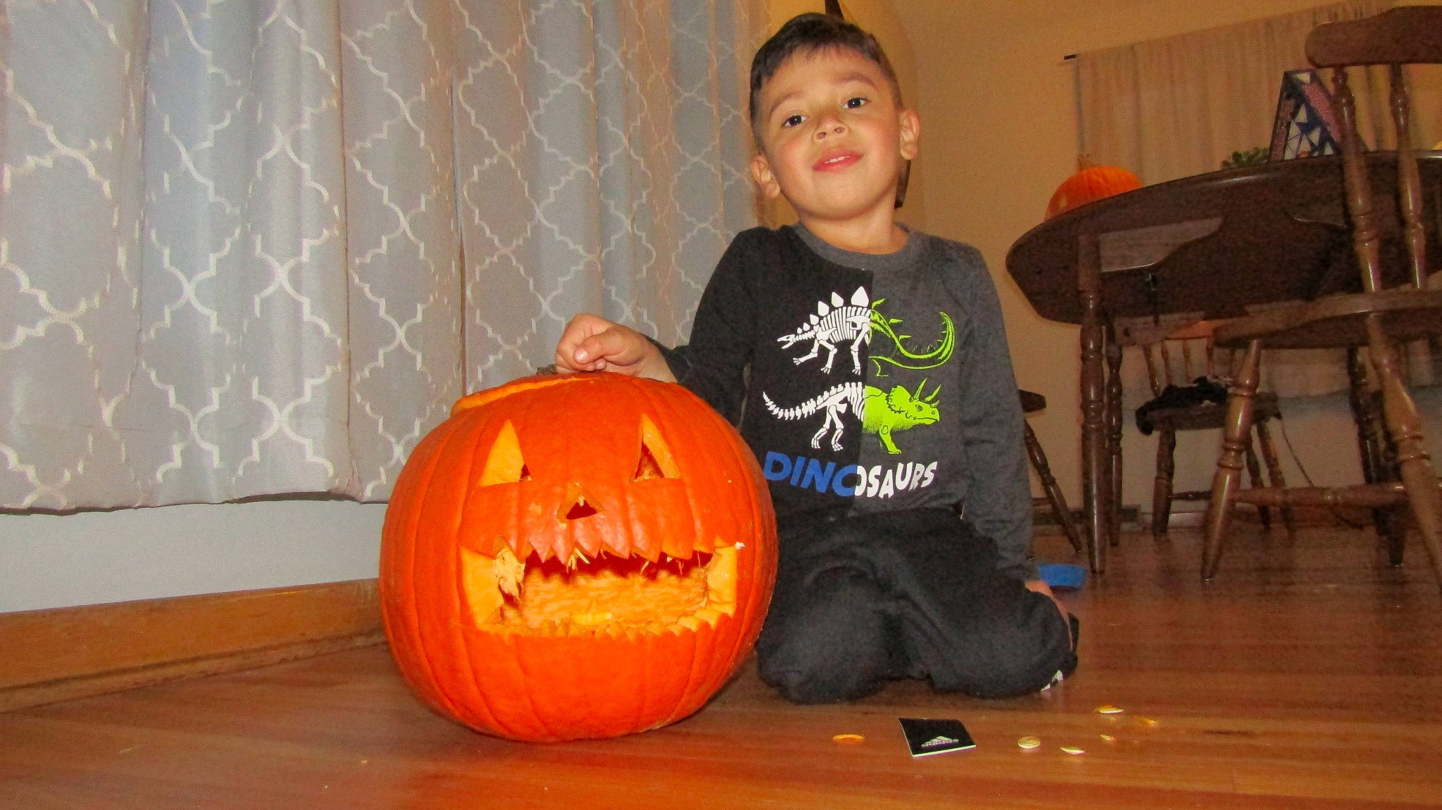 Alexis joined the competition — help win amazing prizes! art, calabaza, creative_arts, cucurbita, flooring, fun, gourd, happy, hardwood, jack_o_lantern, orange, person, plant, pumpkin, smile, squash, t_shirt, toddler, vegetable, winter_squash