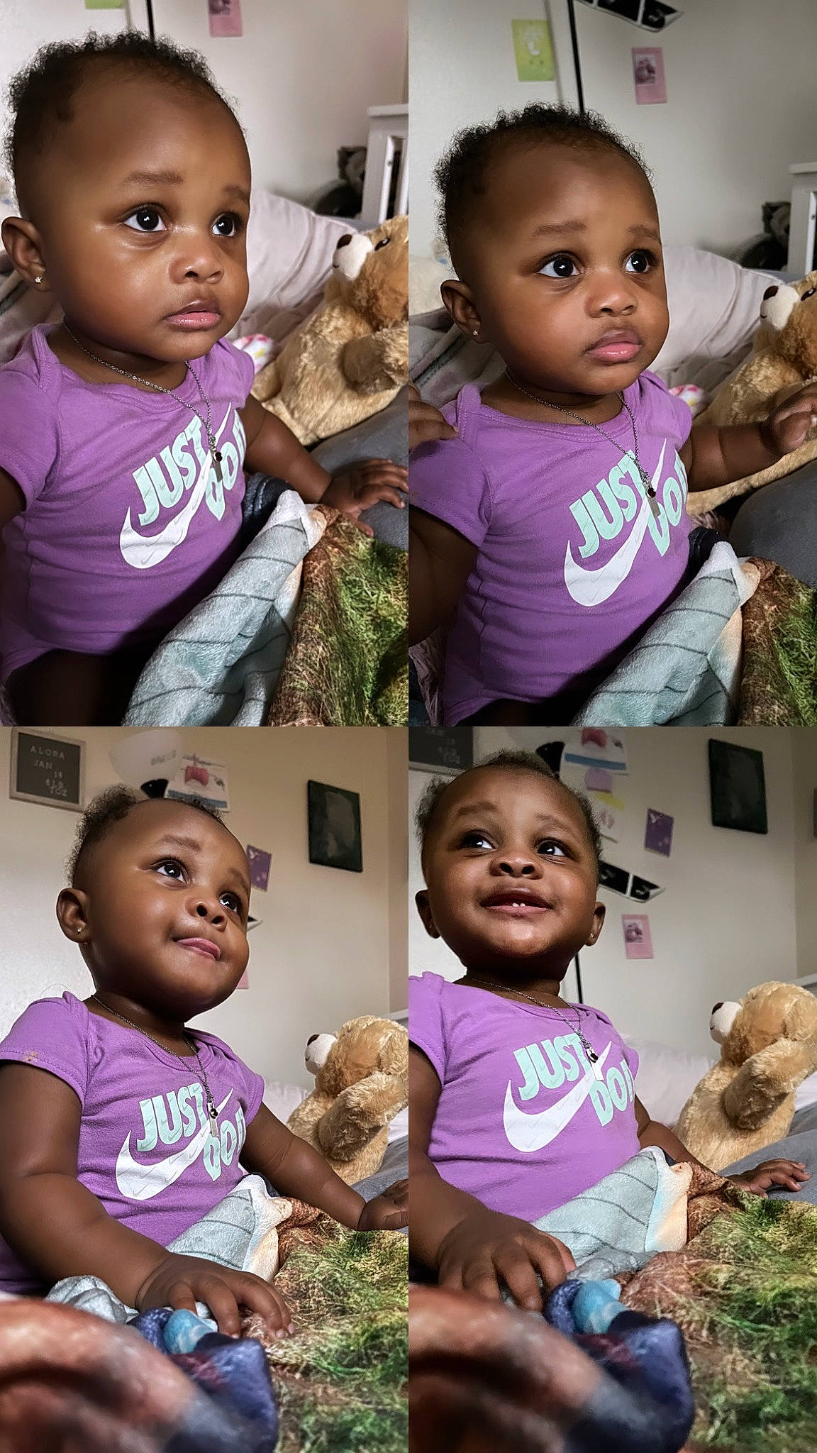 Alora is registered to the contest to win money with this photo: arm, black, cheek, eye, eyelash, face, facial_expression, green, hairstyle, happy, head, human, joy, lip, nose, organ, person, photograph, pink, purple