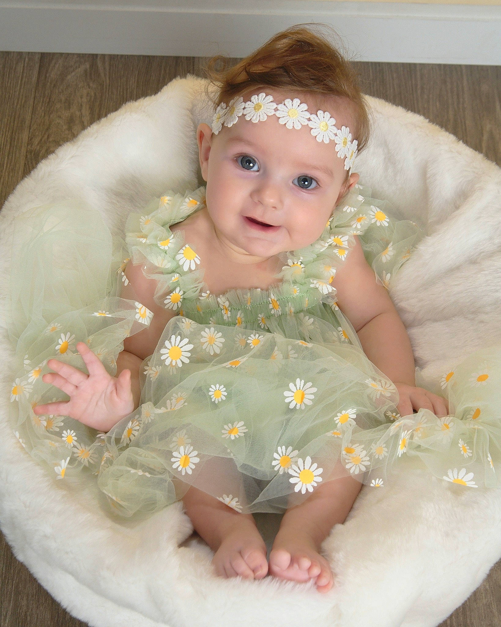 Lorelai joined the competition — help win amazing prizes! baby, baby_toddler_clothing, cheek, dress, embellishment, event, eye, face, fun, head, headband, headpiece, headwear, human_body, iris, jewellery, joy, person, pink, sitting