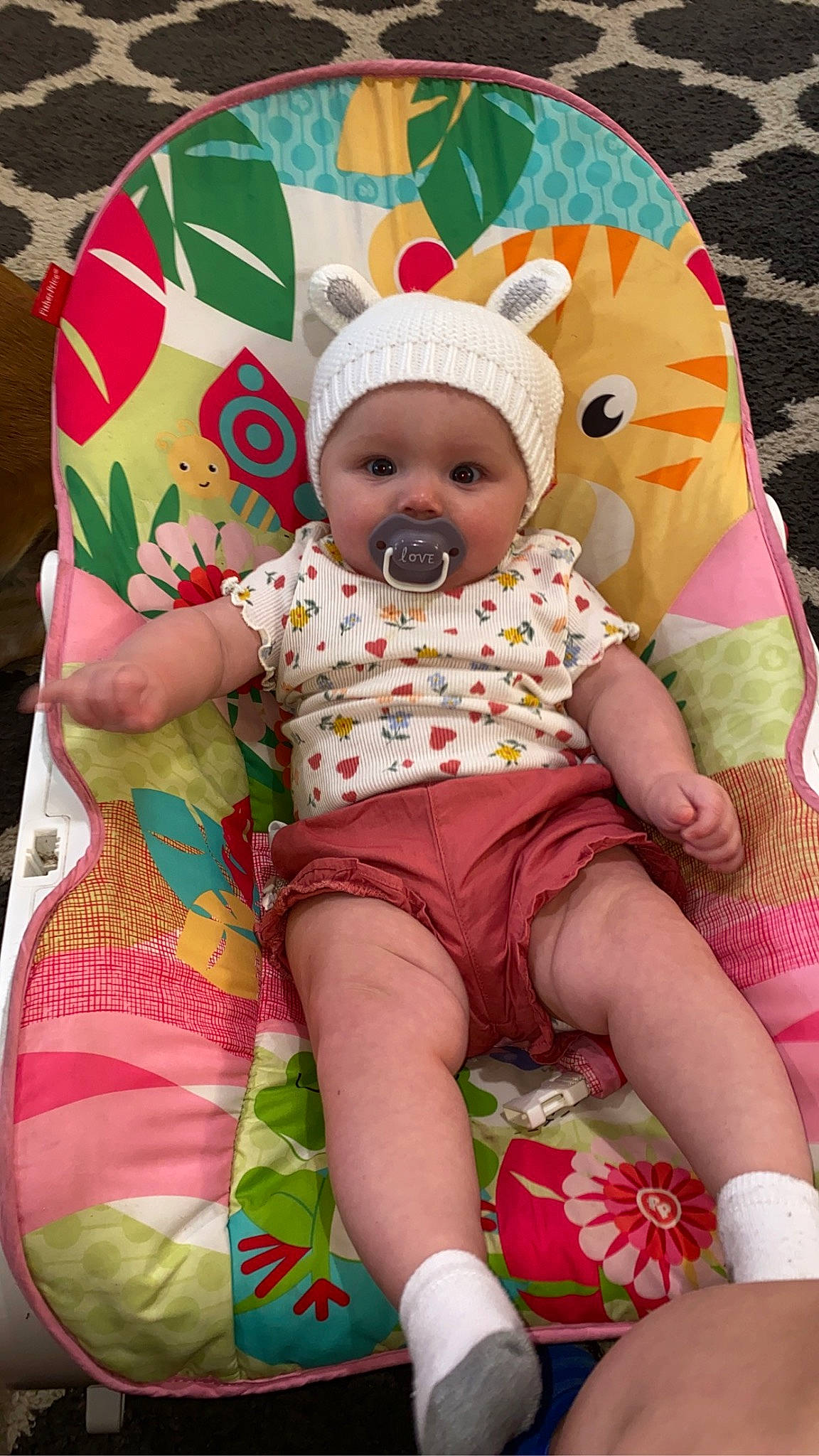 Paisley joined the competition — help win amazing prizes! baby, baby_toddler_clothing, cheek, child, event, face, fun, green, happy, hat, head, headwear, lap, magenta, pattern, person, pink, sitting, skin, textile
