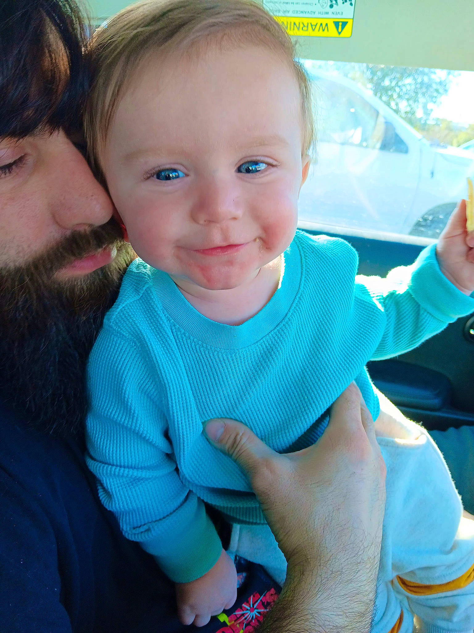 Sasha is registered to the contest to win money with this photo: arm, azure, baby_toddler_clothing, beard, cool, face, finger, gesture, hairstyle, hand, happy, human_body, joy, leisure, mouth, muscle, neck, person, product, shoulder