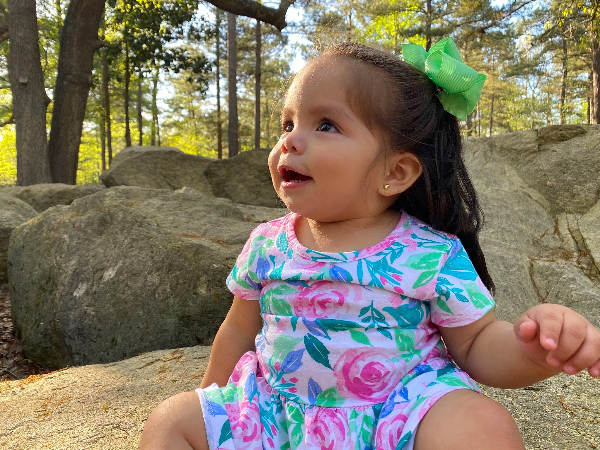 Zelah joined the competition — help win amazing prizes! baby_toddler_clothing, dress, eye, facial_expression, fun, grass, hairstyle, happy, head, leaf, people_in_nature, person, photograph, pink, plant, skin, sleeve, standing, toddler, tree