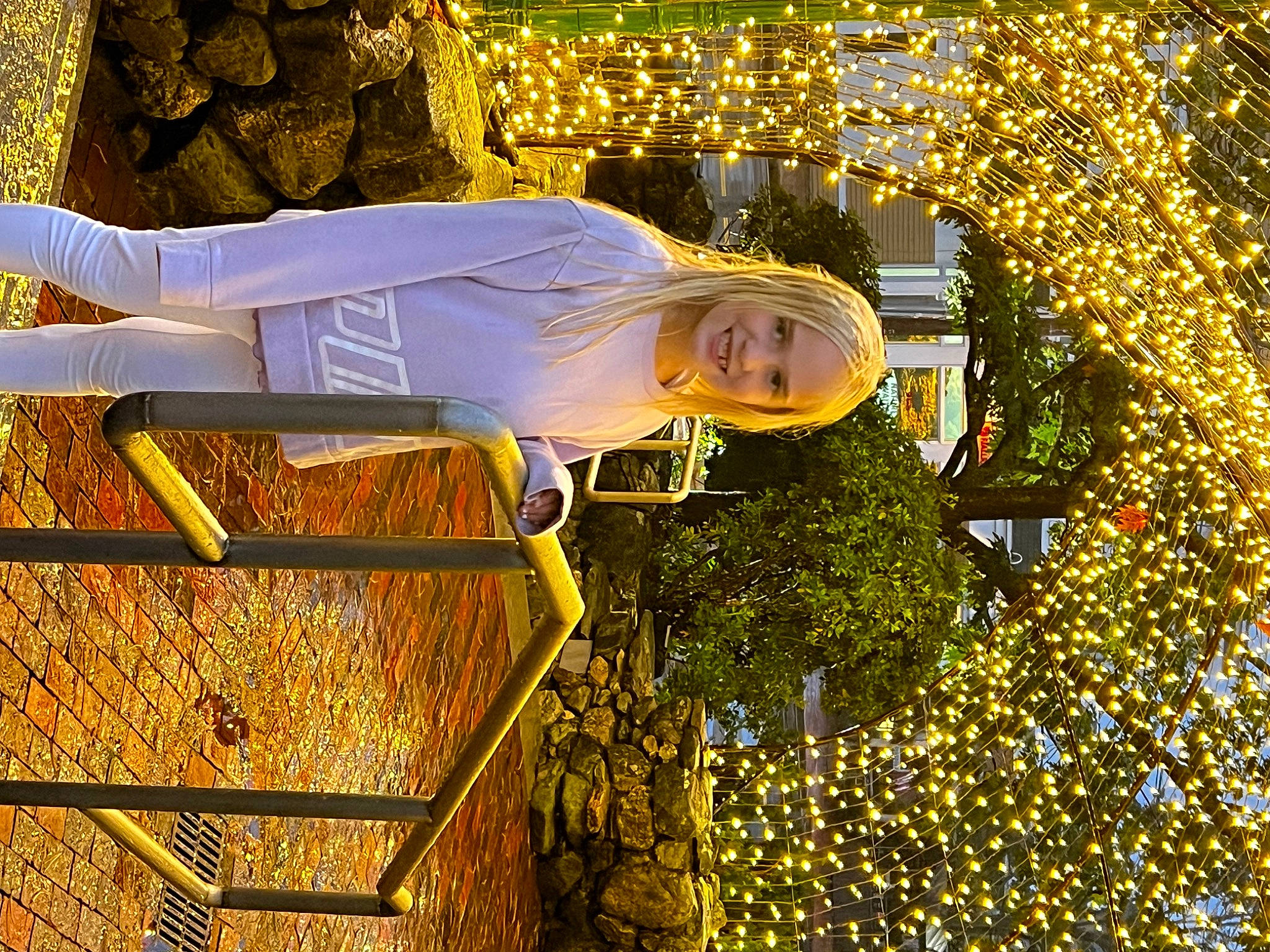 Lakelyn is registered to the contest to win money with this photo: electric_blue, event, fence, fun, grass, happy, joy, leisure, light, light_fixture, night, people_in_nature, person, shrub, sky, smile, street_light, tints_and_shades, tree, wing