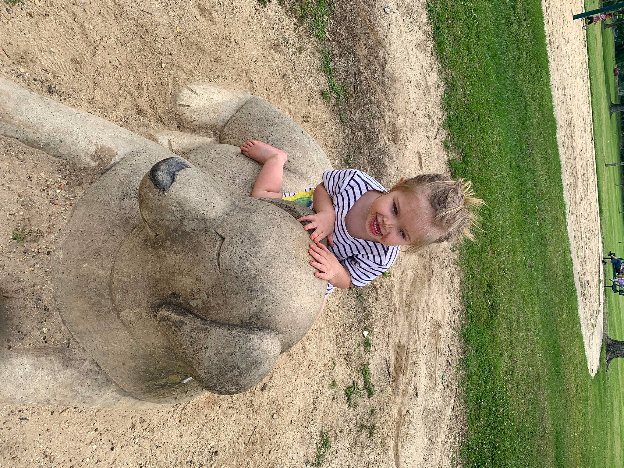 Lylah joined the competition — help win amazing prizes! baby, child, fun, grass, joy, landscape, leisure, mammal, people_in_nature, person, plant, play, recreation, sculpture, soil, terrestrial_animal, toddler, tree, trunk, vertebrate