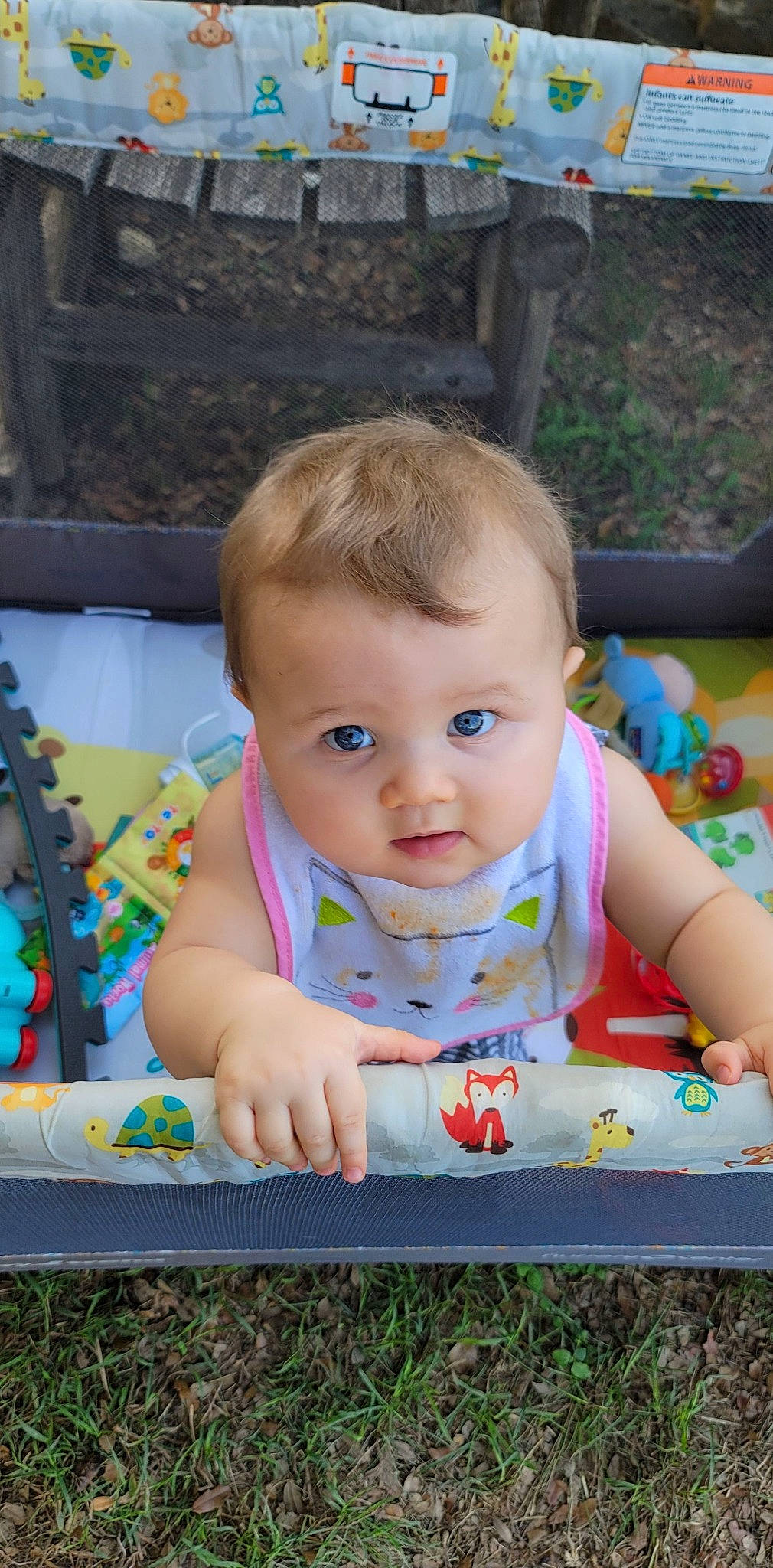 Davina joined the competition — help win amazing prizes! baby, baby_products, baby_toddler_clothing, bib, cheek, child, fun, grass, happy, head, leisure, pattern, person, play, product, recreation, sitting, skin, toddler, vacation