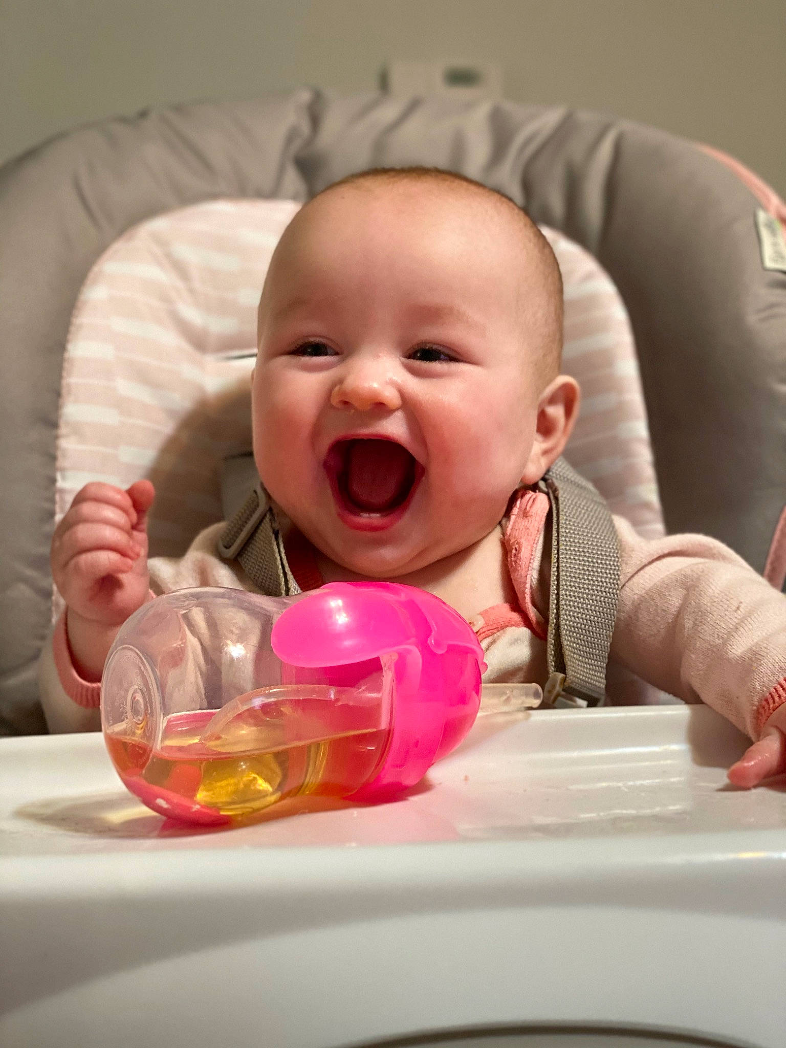 Kaykay joined the competition — help win amazing prizes! baby, baby_toddler_clothing, cheek, comfort, drinkware, eye, facial_expression, finger, fun, hairstyle, happy, human, lip, mouth, nose, person, pink, product, skin, smile