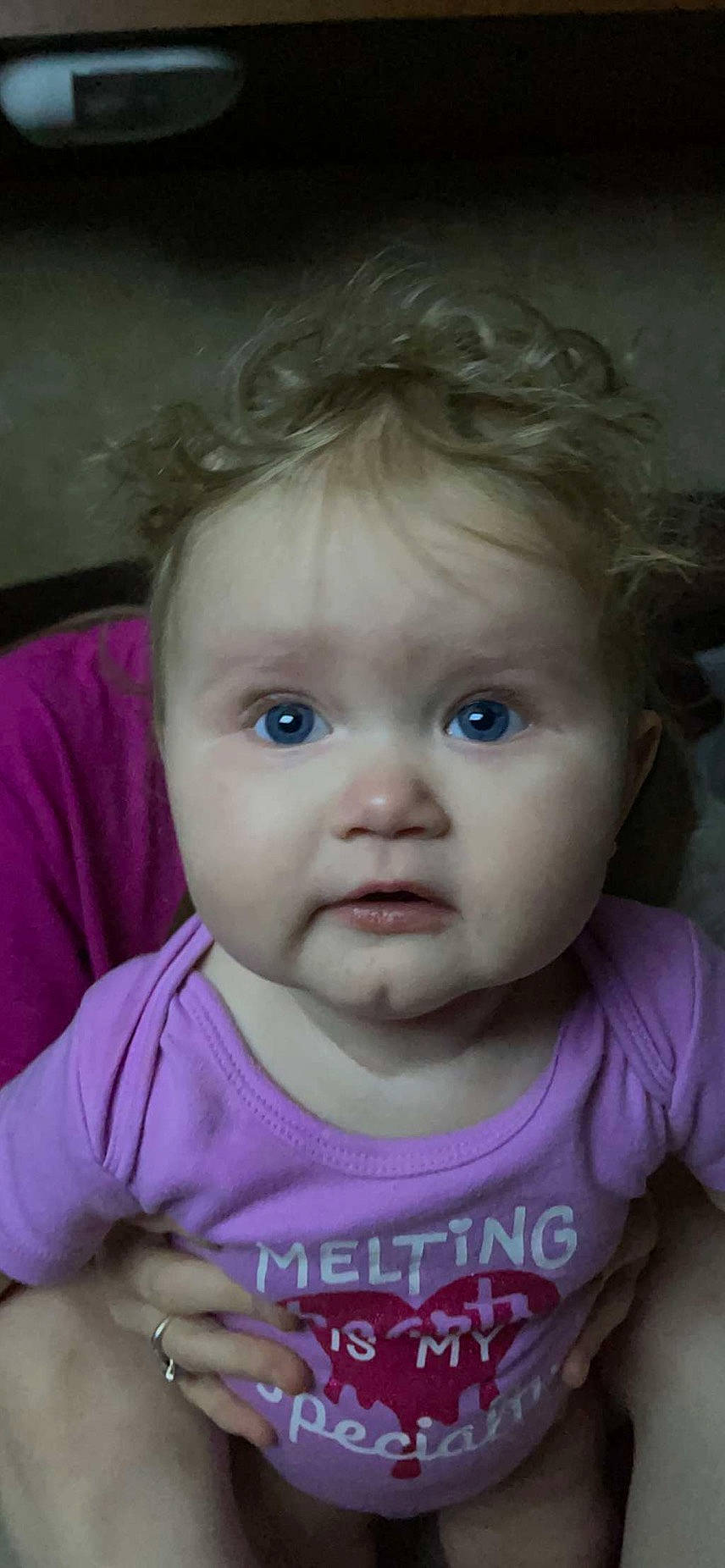 Amena is registered to the contest to win money with this photo: baby, baby_toddler_clothing, cheek, child, ear, eyebrow, eyelash, forehead, happy, human_body, iris, jaw, lip, mouth, nose, person, skin, sleeve, smile, t_shirt