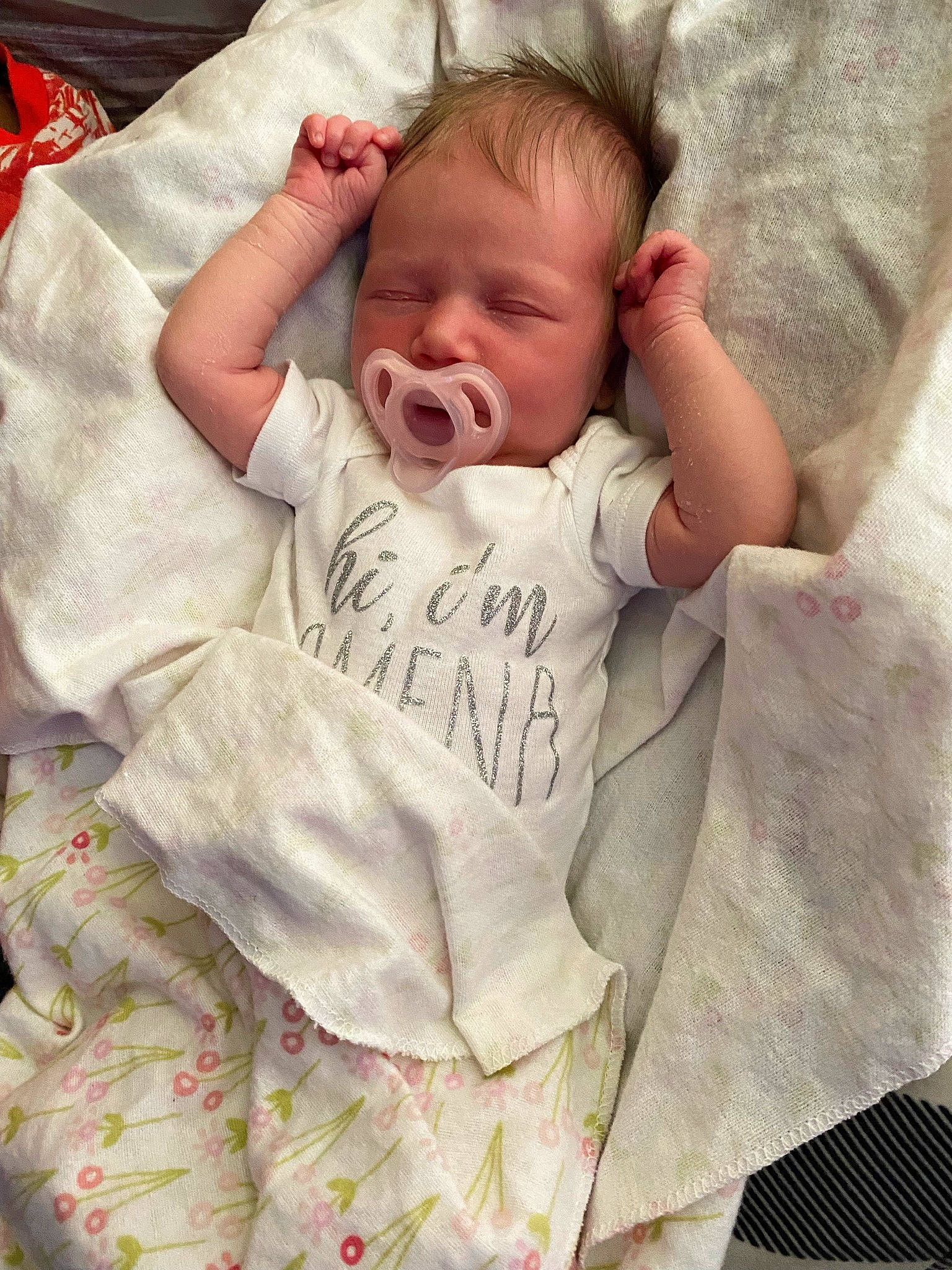 Amena is registered to the contest to win money with this photo: baby, baby_products, baby_sleeping, baby_toddler_clothing, bedding, bedtime, cheek, child, comfort, event, eye, face, happy, head, linens, lip, person, skin, sleeve, textile