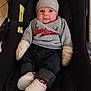 Alessio a rejoint le concours — aidez-le/la à gagner de superbes lots ! baby, black_background, car_seat, child, clothing, comfortable, cute, footwear, hat, indoor, infant, jeans, looking_at_camera, mittens, person, portrait, seated, sneakers, sweatshirt, young_child