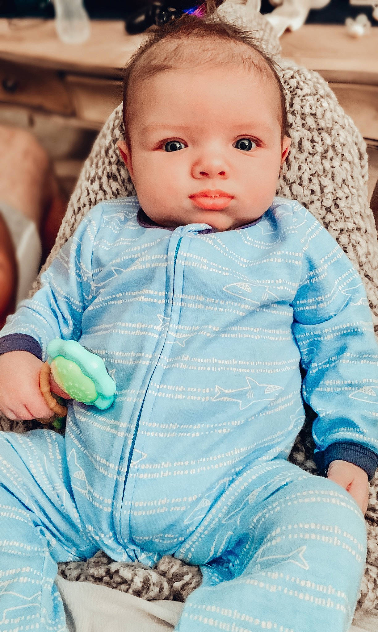 Lawson joined the competition — help win amazing prizes! baby, baby_products, baby_toddler_clothing, blue, cheek, child, child_model, face, knitting, outerwear, person, product, sitting, skin, toddler, turquoise