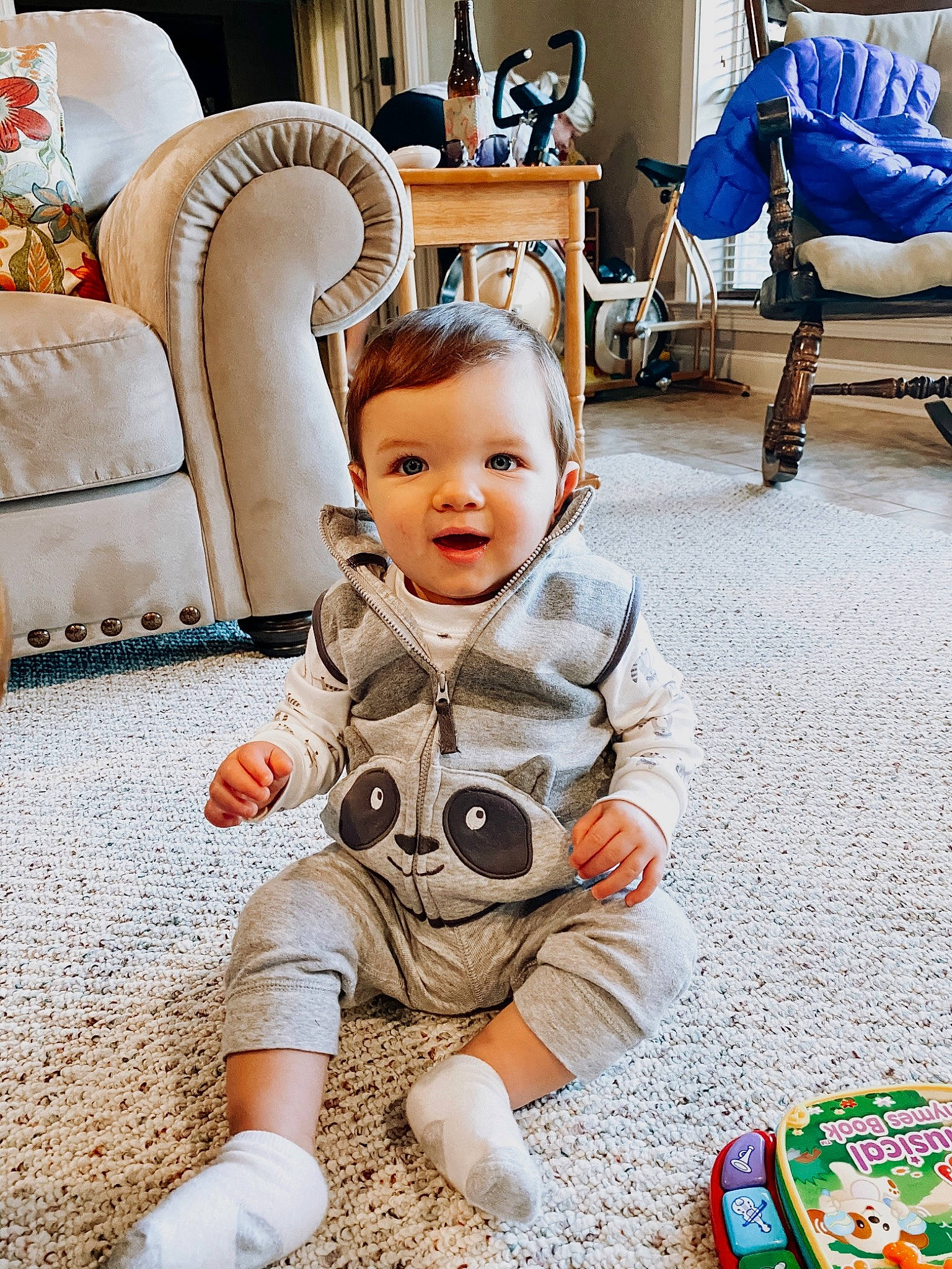 Lawson joined the competition — help win amazing prizes! armrest, baby, baby_products, baby_toddler_clothing, child, comfort, floor, flooring, foot, home_accessories, living_room, nose, overall, person, pillow, sitting, slipcover, toddler