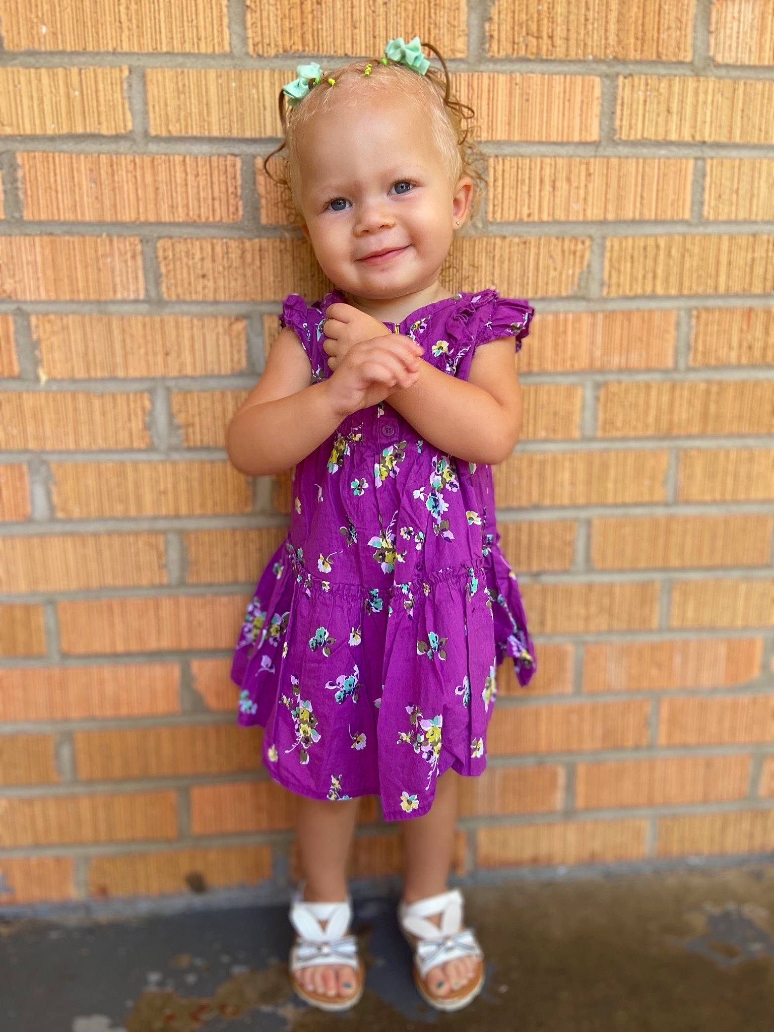 Amalie joined the competition — help win amazing prizes! baby, baby_toddler_clothing, chin, clothing, day_dress, eye, face, hair, happy, head, joy, magenta, person, pink, purple, red, skin, sleeve, smile, standing