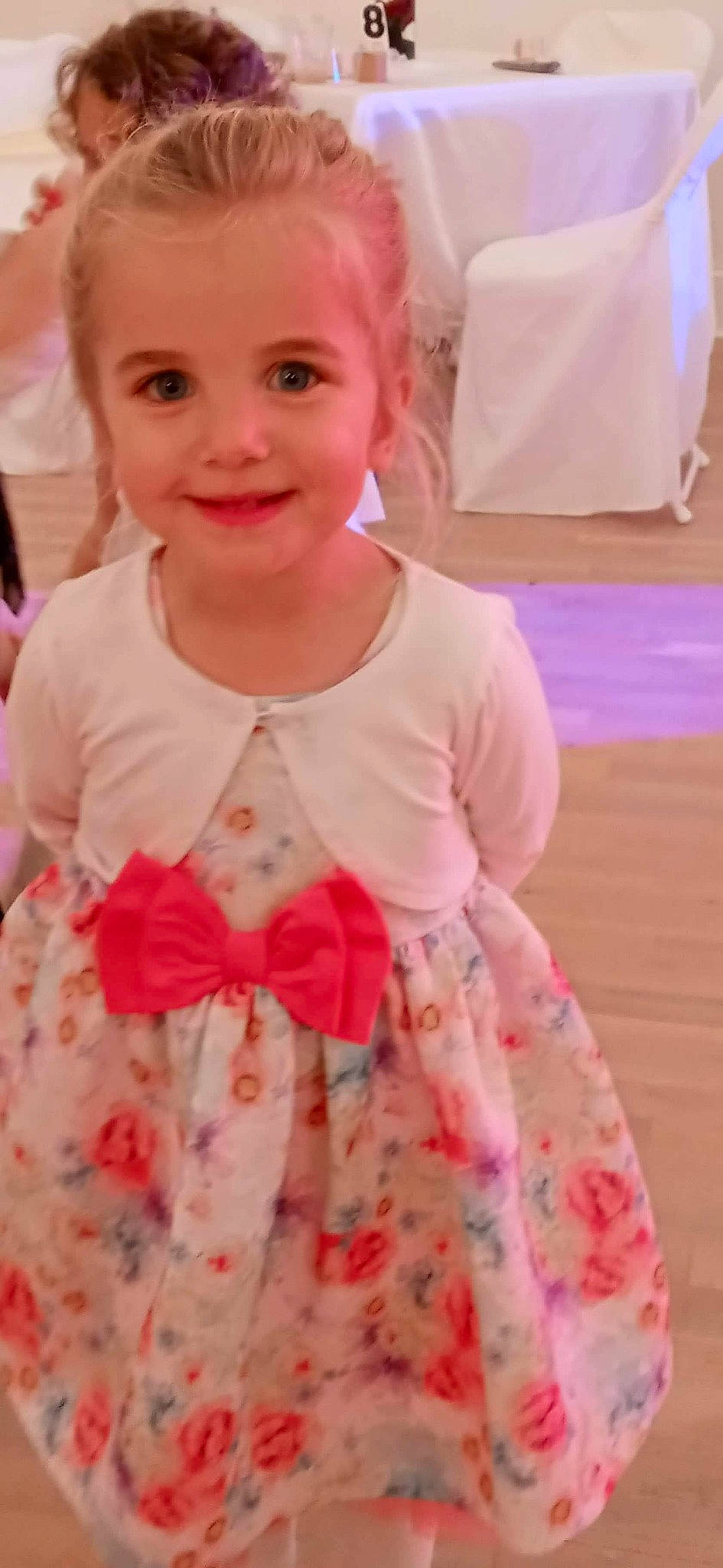 Gracie is registered to the contest to win money with this photo: baby, baby_toddler_clothing, cheek, child, day_dress, dress, embellishment, eye, face, happy, iris, joy, magenta, pattern, peach, person, pink, skin, sleeve, smile