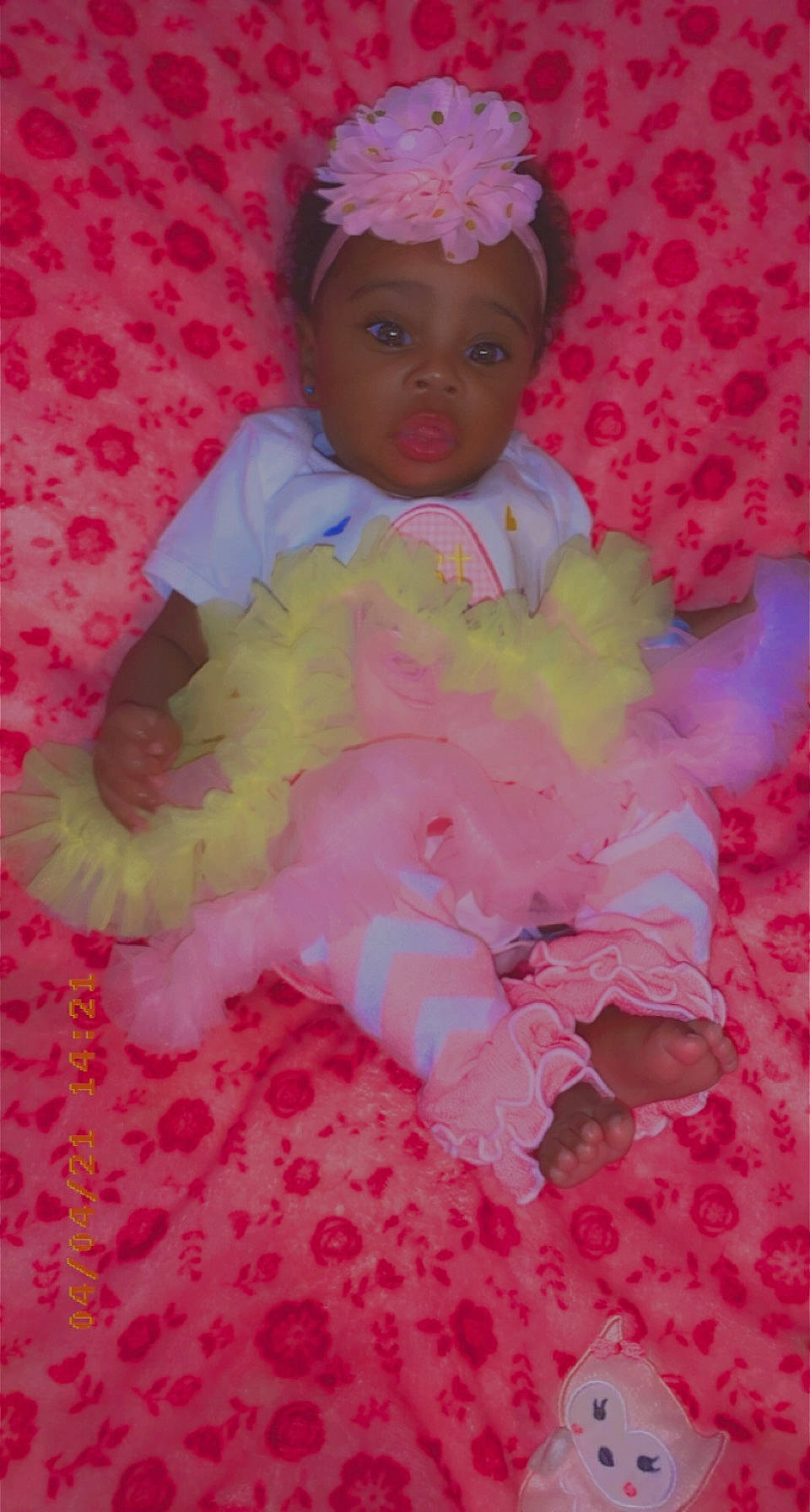 K Royalty joined the competition — help win amazing prizes! baby, baby_products, baby_toddler_clothing, cheek, child, clothing, costume_hat, fashion_accessory, fun, happy, headband, headpiece, headwear, linens, magenta, peach, person, petal, pink, sitting