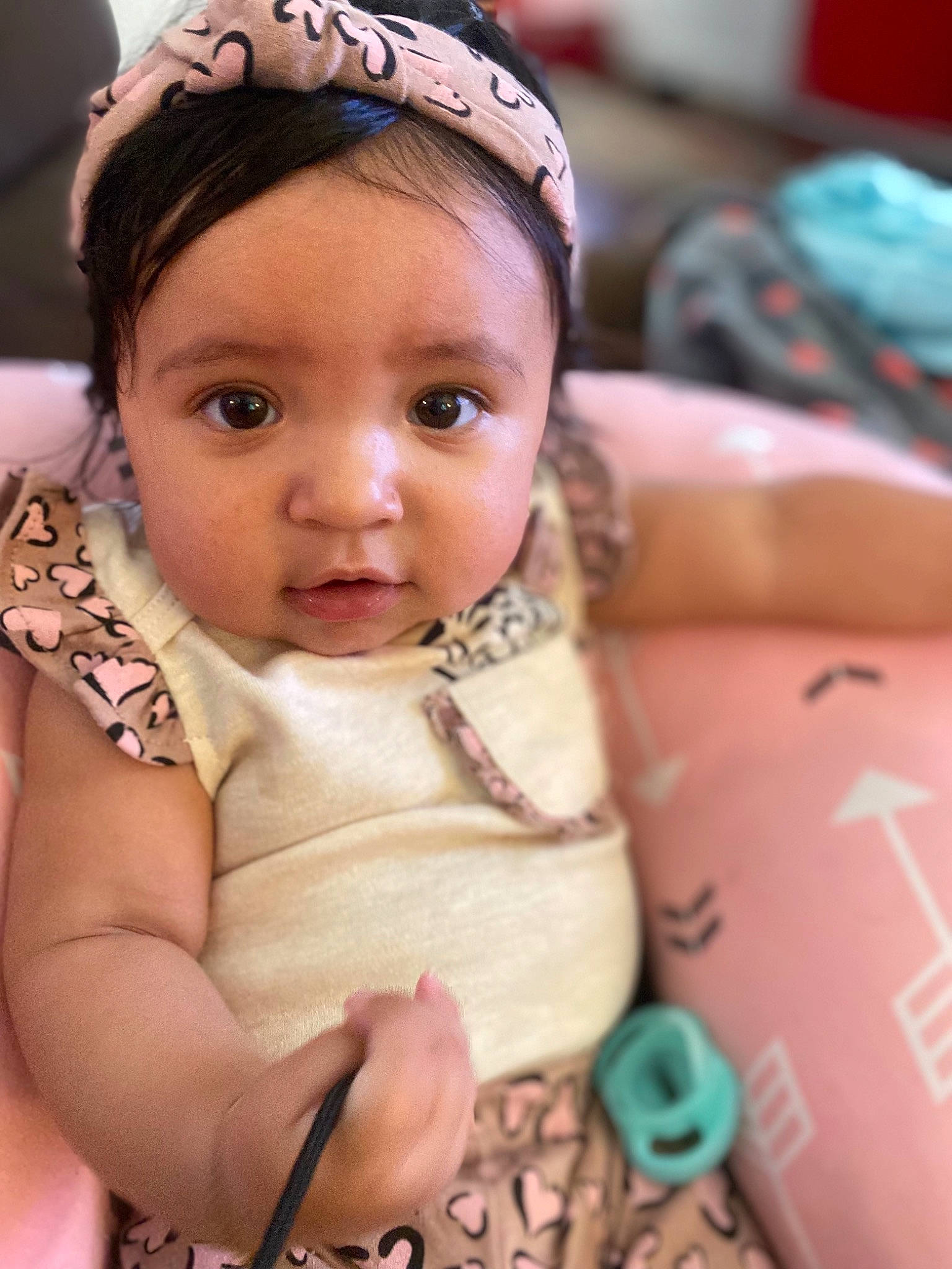 Ah'Melia is registered to the contest to win money with this photo: baby, baby_toddler_clothing, cap, cheek, child, close_up, dress, event, eyelash, eyewear, fashion_accessory, finger, happy, headband, headpiece, jewellery, person, pink, skin, toddler