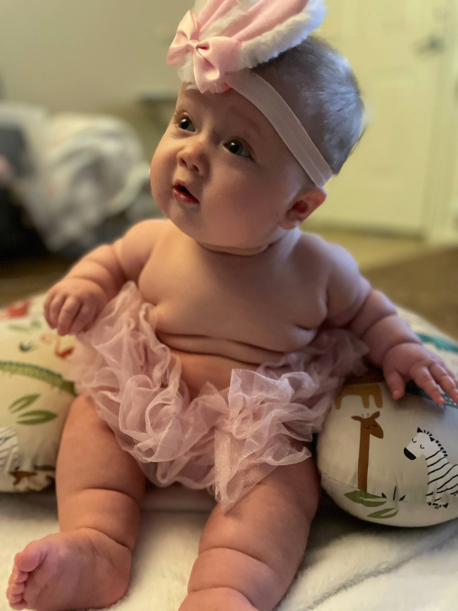 Ellen joined the competition — help win amazing prizes! baby, baby_toddler_clothing, cap, cheek, child, costume_hat, crown, facial_expression, fashion_accessory, finger, happy, headband, headpiece, headwear, human_leg, jewellery, mammal, person, skin, thigh