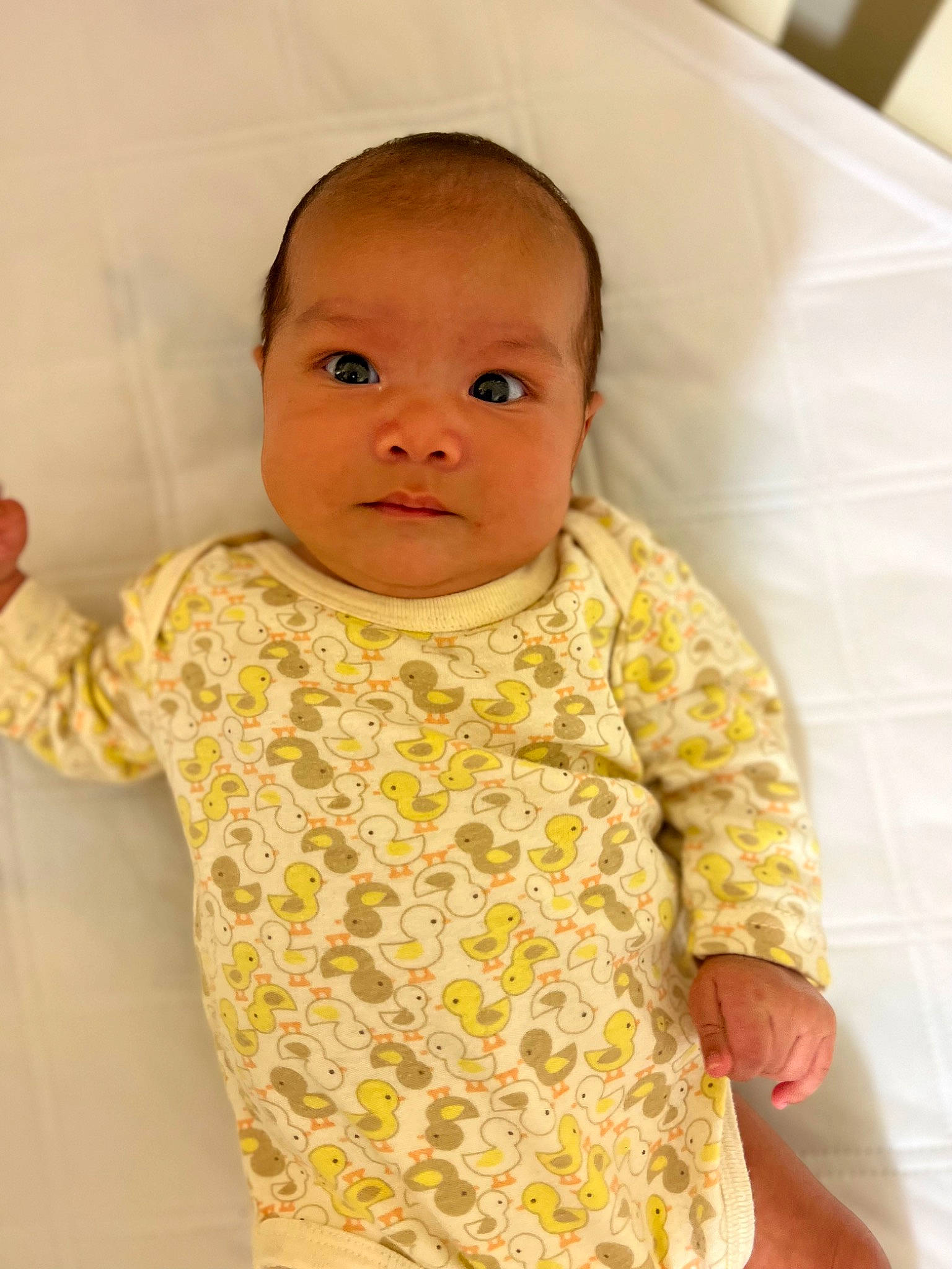 Emilia joined the competition — help win amazing prizes! baby, baby_products, baby_toddler_clothing, cheek, child, chin, collar, comfort, eye, face, iris, linens, neck, nose, outerwear, pattern, person, room, skin, sleeve