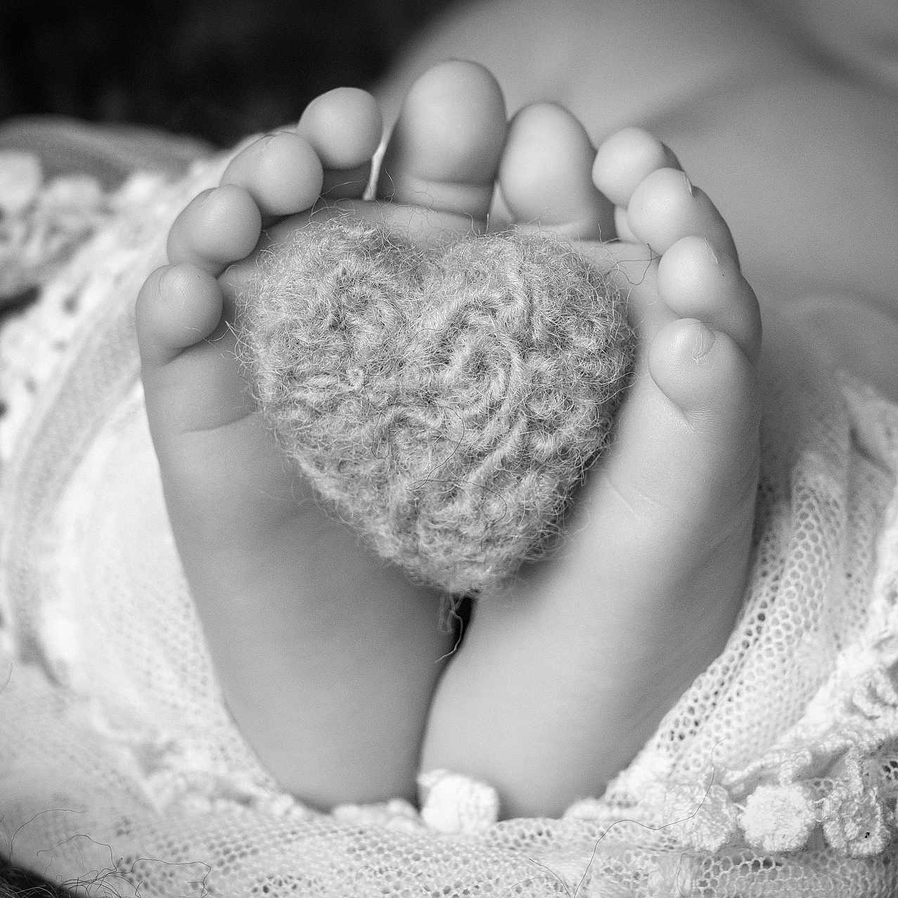 Adele Rocard participe au concours pour gagner de l'argent avec cette photo : baby, baby_feet, black_and_white, close_up, cozy, cute, delicate, fabric, foot, heart, infant, knitted_heart, lace, love, newborn, small_toes, soft_texture, tenderness, warm, wrapped