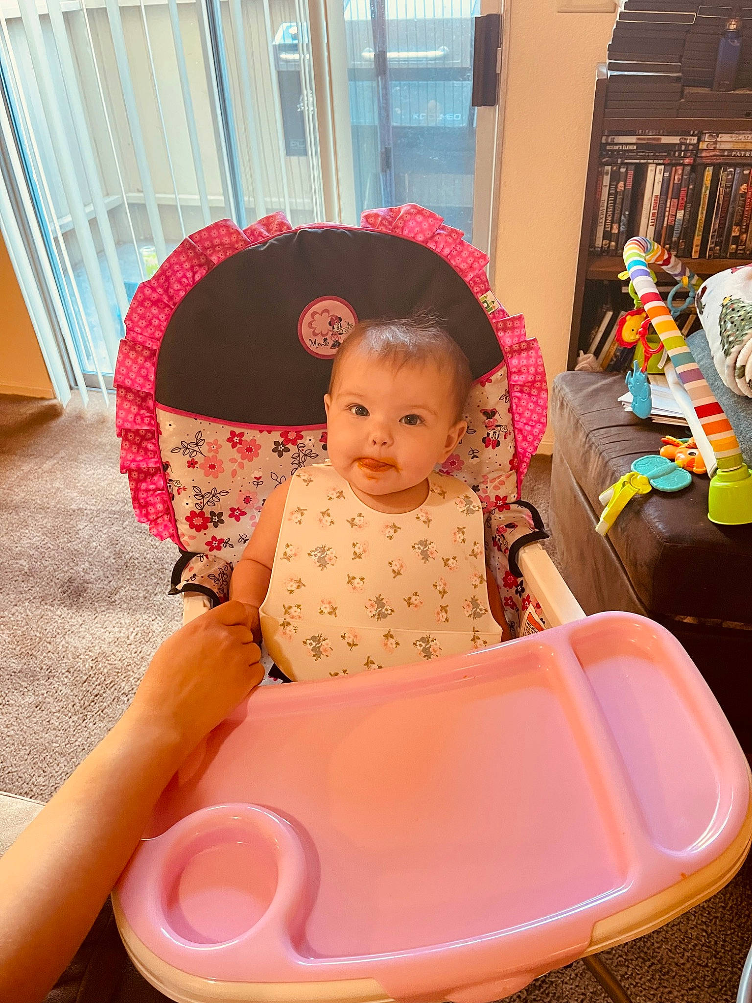 Oaklee is registered to the contest to win money with this photo: baby, baby_products, baby_toddler_clothing, chair, child, comfort, fashion_accessory, fun, happy, leisure, magenta, person, photograph, pink, play, room, sitting, t_shirt, tire, toddler