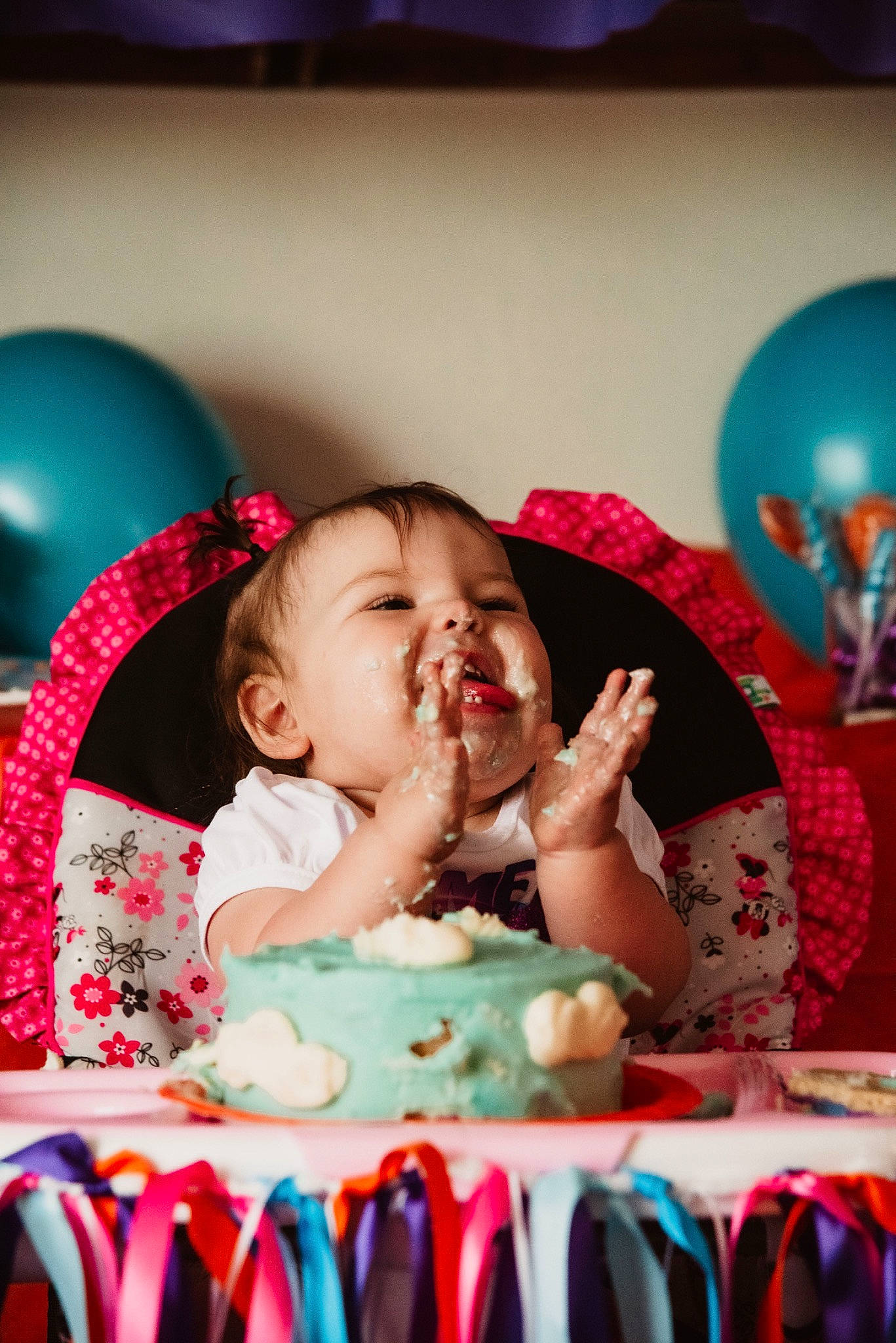 Oaklee joined the competition — help win amazing prizes! baby, baby_toddler_clothing, balloon, birthday, chair, child, event, fun, happy, head, magenta, party, person, pink, room, sitting, skin, smile, sweetness, tableware