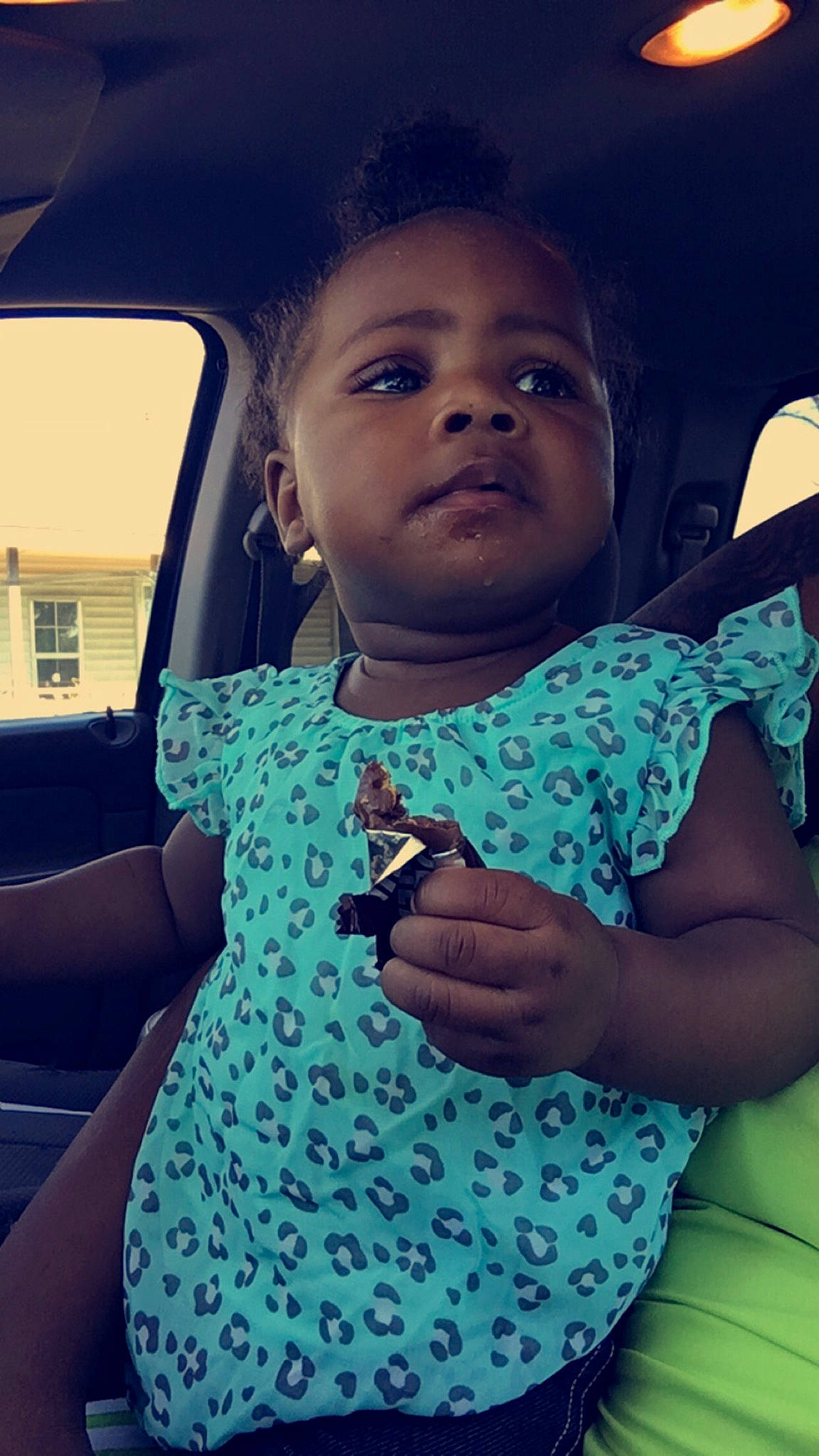 Kyeleigh Grace is registered to the contest to win money with this photo: adaptation, arm, baby, black_hair, car_seat, child, cool, electronic_device, eye, face, finger, green, hand, happy, head, neck, person, skin, smile, toddler