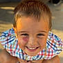 Preston joined the competition — help win amazing prizes! boy, bruise, casual_clothing, child, closeup, cute, eyes, face, happy, light, outdoor, person, plaid_shirt, portrait, shadow, short_hair, sitting, skin, smile, young