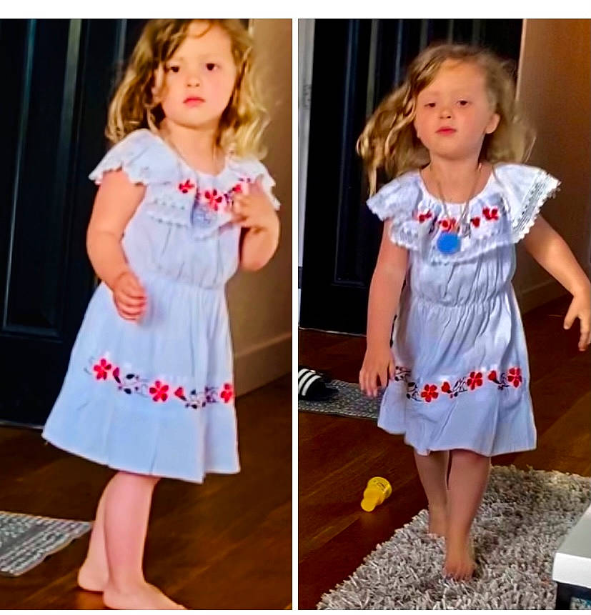 Corrina joined the competition — help win amazing prizes! baby_toddler_clothing, clothing, day_dress, dress, fashion, hair, happy, magenta, neck, one_piece_garment, pattern, person, photograph, pink, purple, shoulder, sleeve, t_shirt, toddler, violet