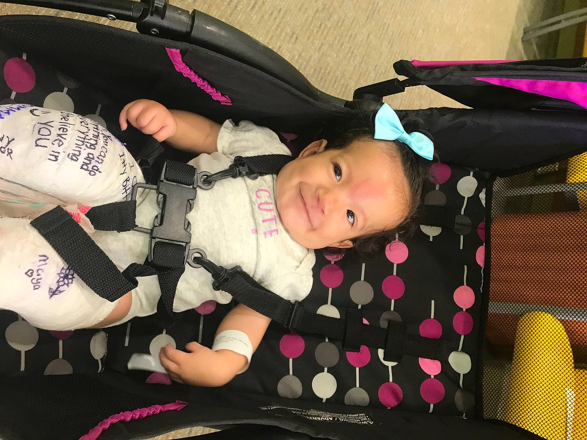 Carla joined the competition — help win amazing prizes! auto_part, baby, baby_carriage, baby_products, baby_toddler_clothing, bag, carmine, child, fun, happy, joy, magenta, pattern, person, pink, product, smile, toddler