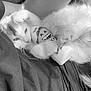 cat, fluffy, yoplait, yogurt_bottle, claw, fur, person, arm, black_and_white, closeup, indoor, relaxed, cute, pet, cuddle, lying_down, soft, whiskers, nap, cozy