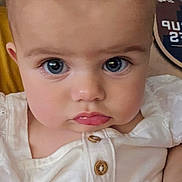 Lakely is registered to the contest to win money with this photo: accessories, baby, blonde, blouse, clothing, dress, earring, face, frown, hair, head, jewelry, necklace, newborn, person, photography, portrait, sad, selfie, shirt