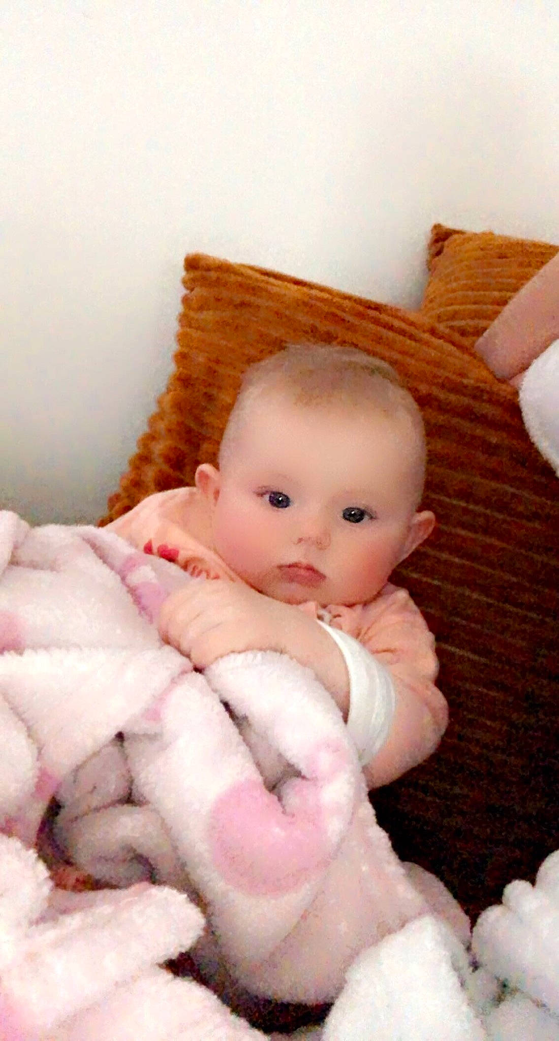 Miléna participe au concours pour gagner de l'argent avec cette photo : cheek, comfort, doll, eye, eyebrow, eyelash, face, gesture, head, headgear, human_body, iris, lip, nose, person, pink, skin, sleeve, textile, toy