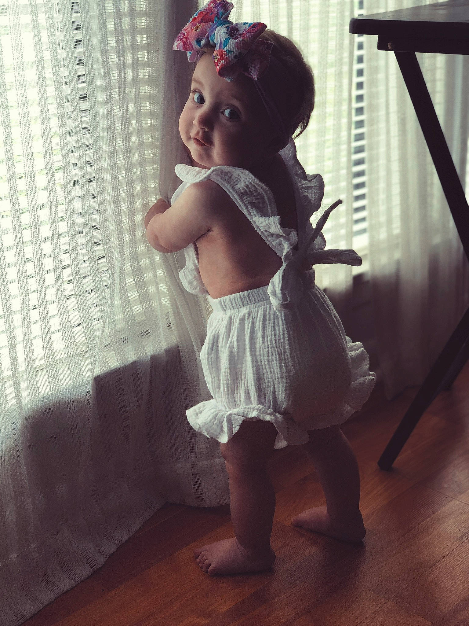 Shaelynn joined the competition — help win amazing prizes! baby_toddler_clothing, day_dress, dress, embellishment, face, flash_photography, flooring, hair, happy, hardwood, headpiece, iris, long_hair, one_piece_garment, person, skin, smile, thigh, toddler, waist