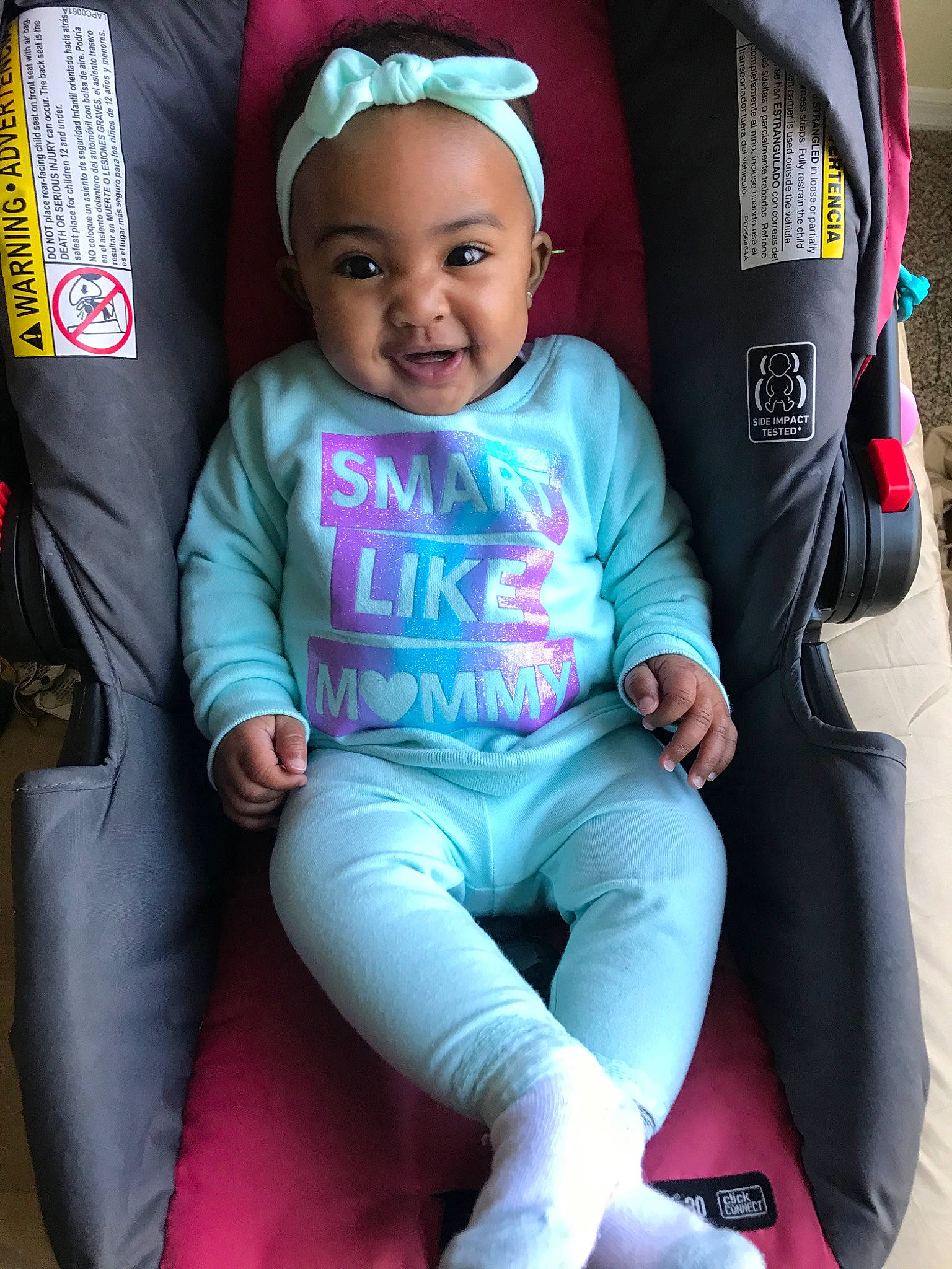 Ayla joined the competition — help win amazing prizes! baby, baby_carriage, baby_in_car_seat, baby_products, car_seat, child, fun, jeans, person, pink, product, skin, smile, toddler