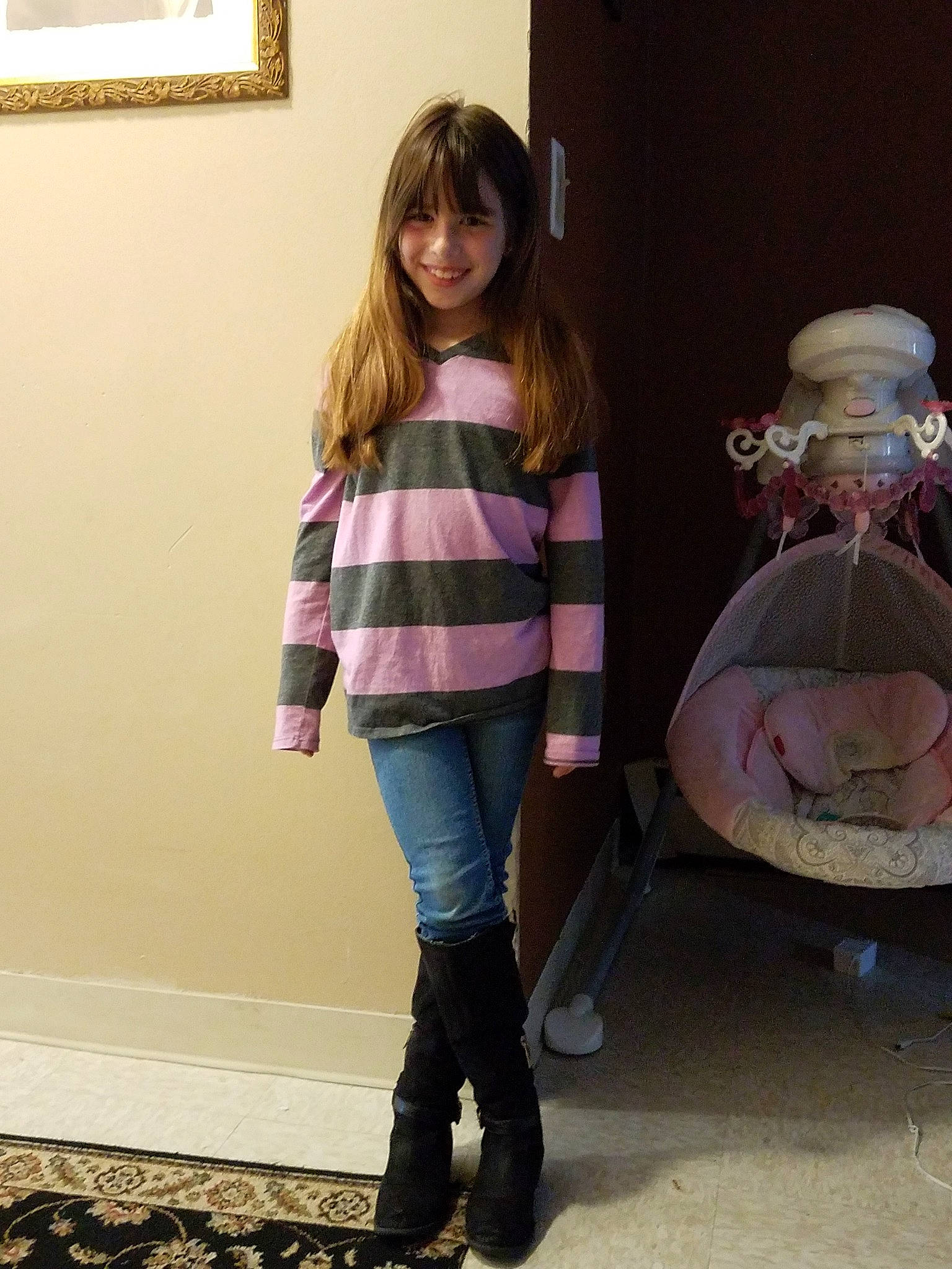Lilianna joined the competition — help win amazing prizes! boot, child, footwear, jeans, joy, knee, outerwear, person, pink, shoe, t_shirt, tights, toddler