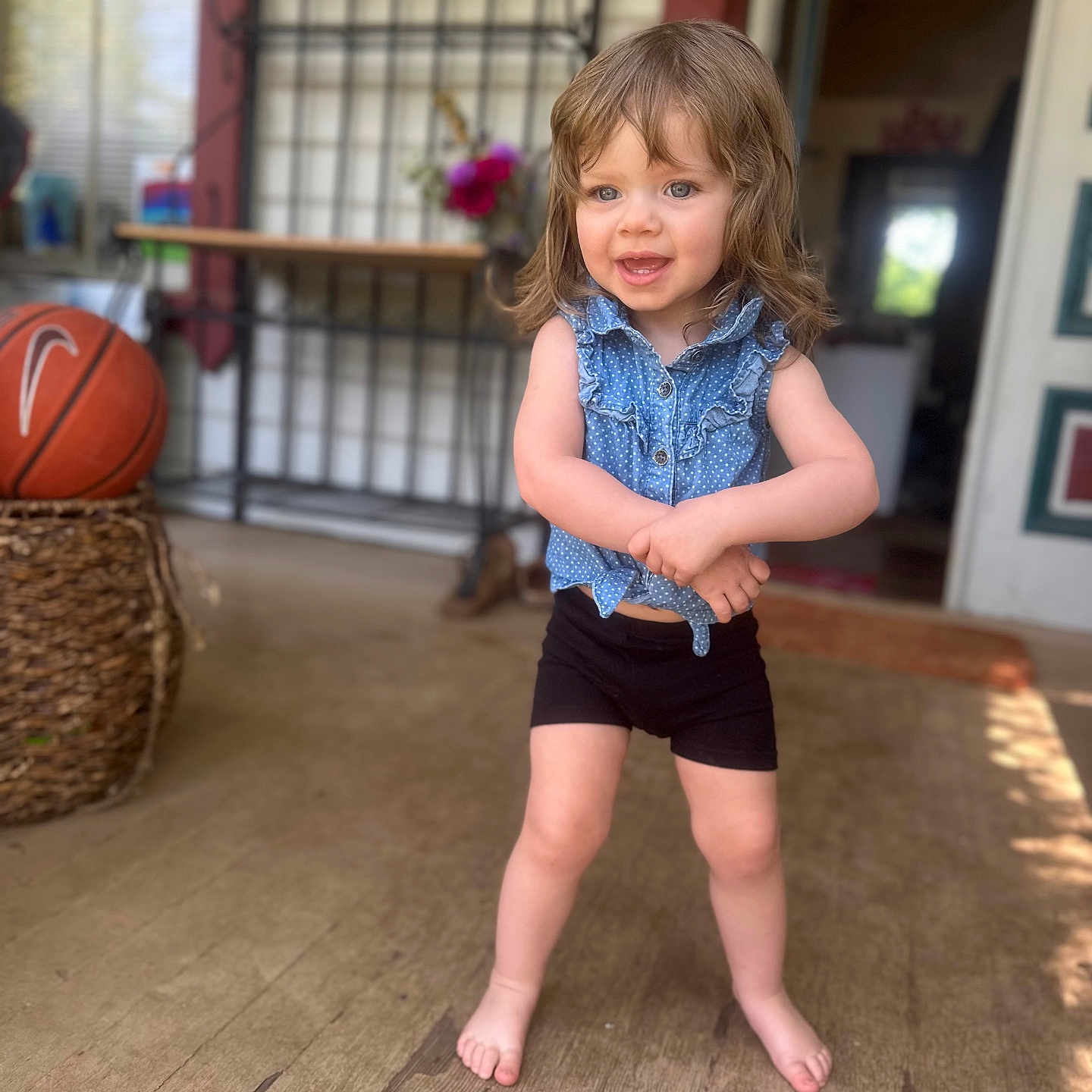 Gracelynn is registered to the contest to win money with this photo: ball, basketball, basketballball, child, clothing, face, female, girl, hardwood, head, indoors, interiordesign, pants, person, photography, playingbasketball, portrait, shorts, sleeve, sport